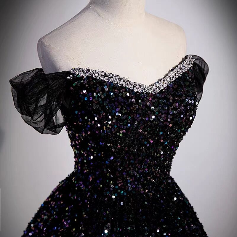 Elegant Off-The-Shoulder A-Line Sequin Long Prom Dress J3090 for Homecoming, Formal Dances & Special Occasions