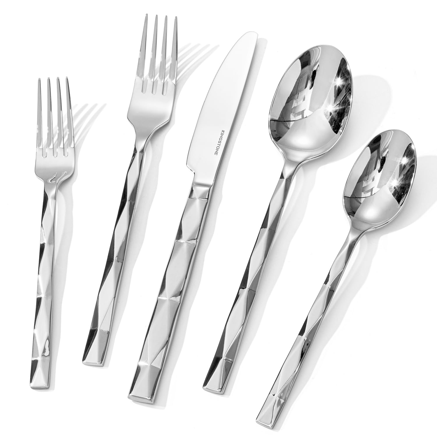 Premium 40-Piece Silverware Set for 8 - 18/10 Stainless Steel Flatware with Diamond Cut Pattern - Luxury Cutlery Set for Kitchen, Dining, Wedding & Party - Mirror Polished & Dishwasher Safe - Elegant Table Setting for Fine Dining & Entertaining