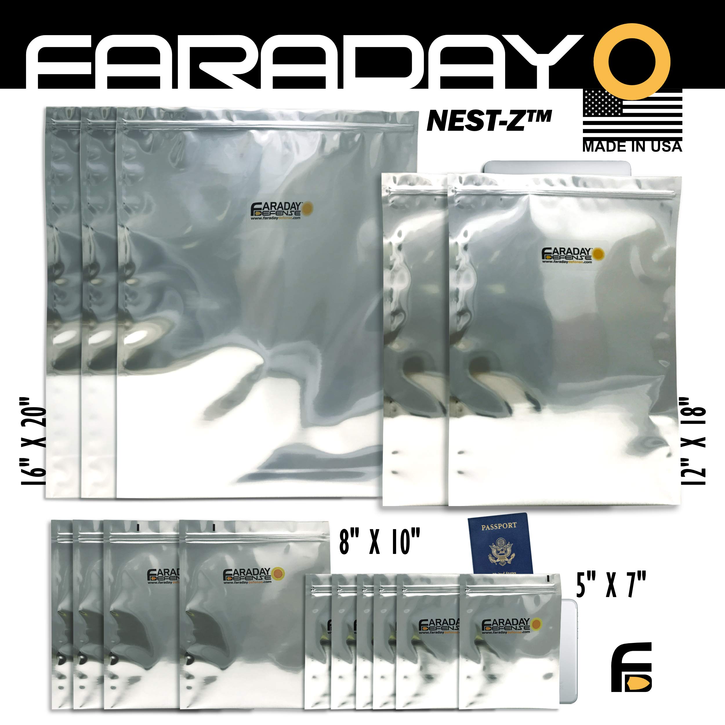 15-Piece Faraday Bag EMP & Solar Flare Protection Kit - Military Grade Ultra-Thick Shielding for Phones, Radios, Hard Drives, Tablets & Laptops - Made in USA - Perfect for Emergency Preparedness, Data Security & Off-Grid Survival Scenarios