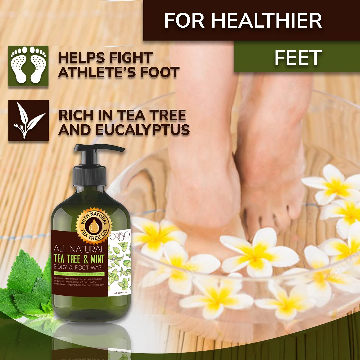 Tea Tree Oil Body Wash with Mint & 40% Urea Cream - Hydrating Antifungal Wash for Athlete's Foot, Dry & Irritated Skin - Controls Foot Odor - Perfect for Post-Workout, Gym & Daily Shower Use