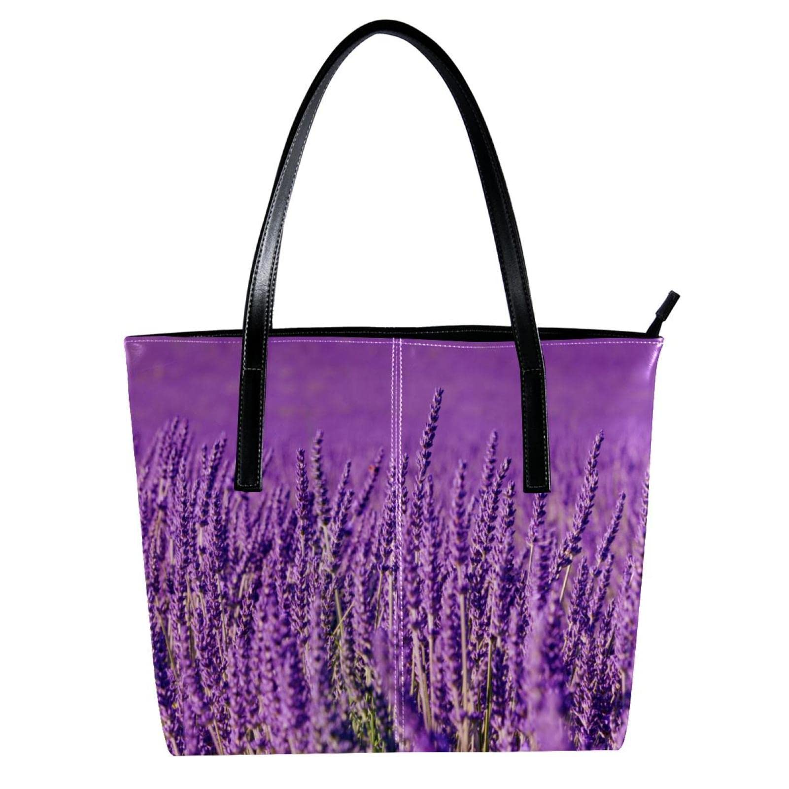 Lavender Flower Leather Tote Bag for Women - Elegant Top Handle Satchel Shoulder Bag, Laptop Purse & Work Bag | Perfect for Office, Travel & Everyday Use