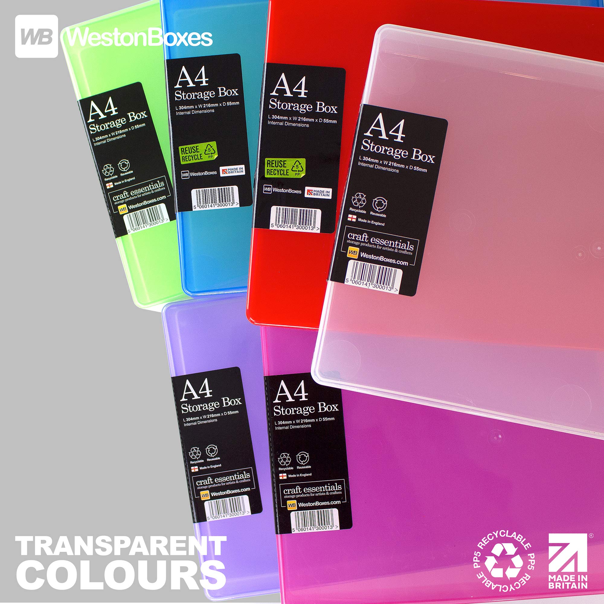WestonBoxes A4 Opaque White Craft Storage Boxes with Lids - 3.6L Impact Resistant Organizer for Art Supplies, Paper, Cards | Pack of 5 | Perfect for Artists, Scrapbooking & Office Organization