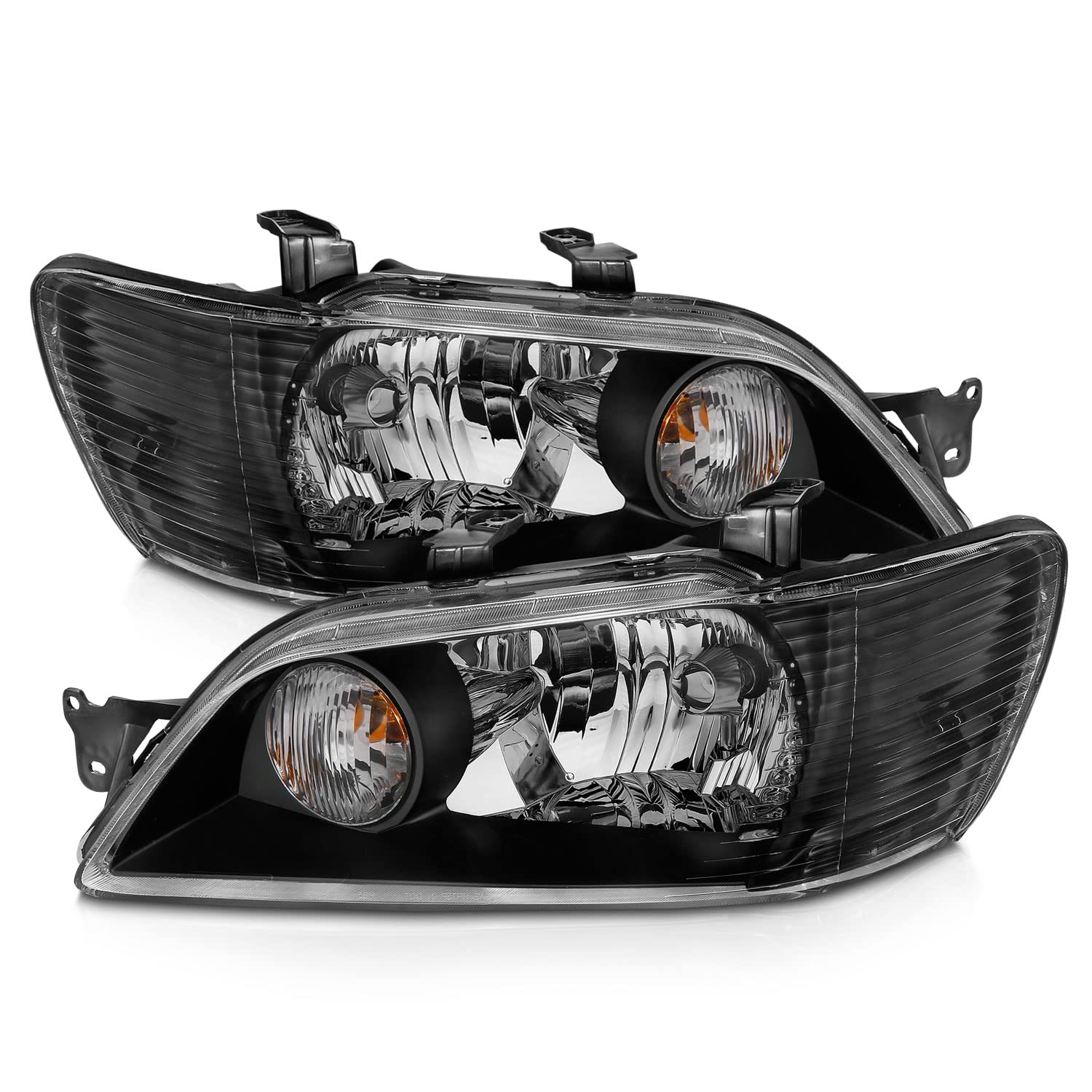 AmeriLite Black Replacement Headlights Set for 2002-2003 Mitsubishi Lancer - Left & Right Side Headlamps - Improve Night Visibility & Style Upgrade for Daily Driving & Car Shows