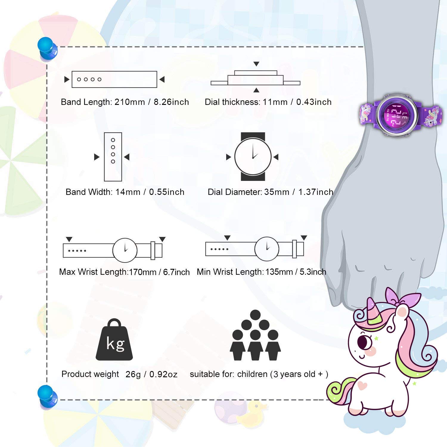 **Cofuo Girls Digital Watch for Kids Age 3-12 - 3D Cartoon Waterproof LED Sports Watch with Luminous Display, Alarm & Stopwatch - Perfect Gift for Outdoor Play, School & Daily Use**