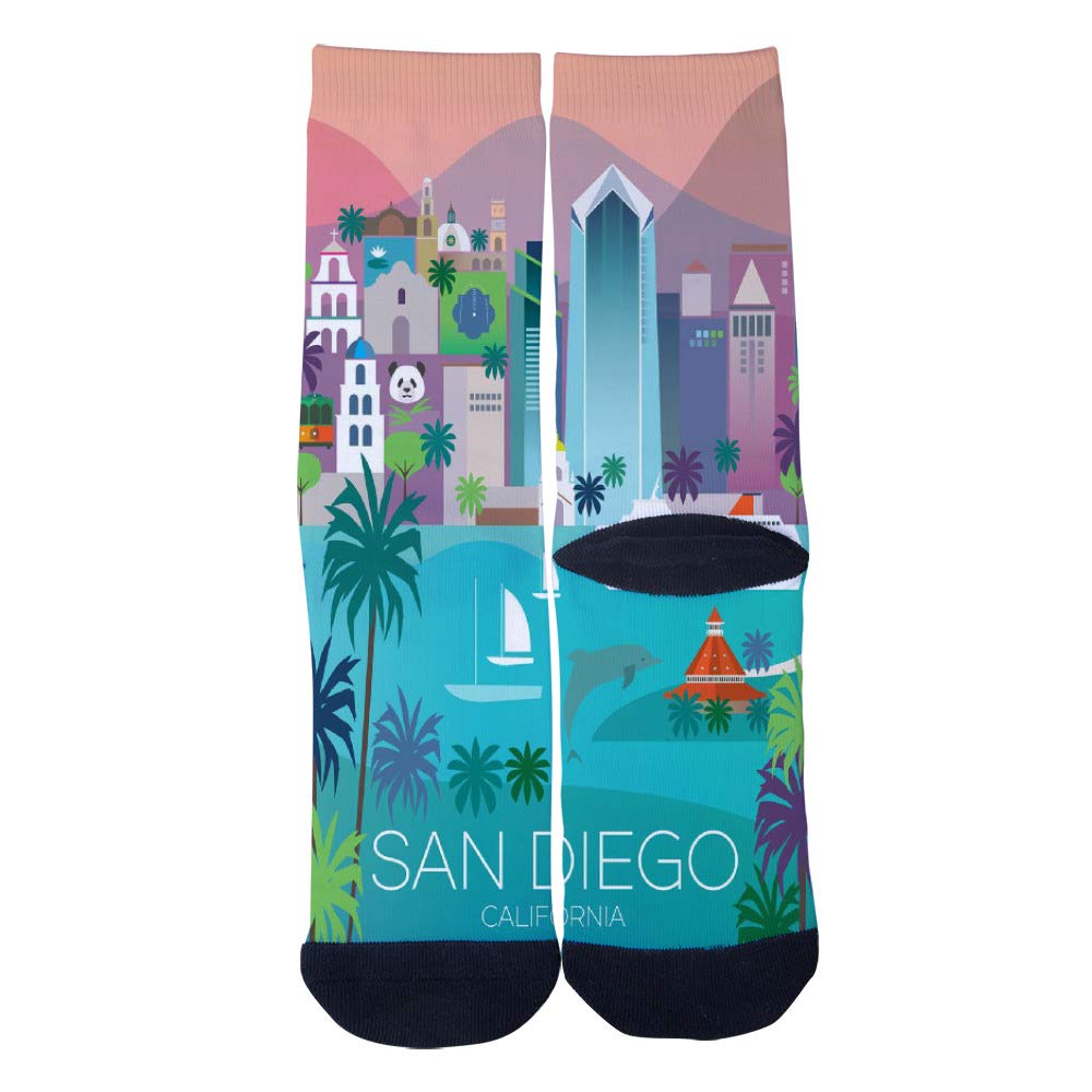 California Map Socks for Men & Women - San Diego Travel Design, Casual Crew Socks with Modern Art Print | Perfect for Travel Enthusiasts, Gift Ideas & Unique Fashion Statement