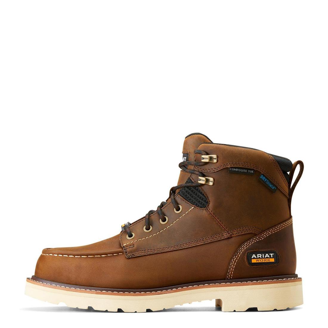 6 Inch Composite Toe Waterproof Work Boots for Men - ASTM Safety Rated, Slip Resistant, Electrical Hazard Protection - Ideal for Construction, Landscaping & Heavy Duty Work (Distressed Brown)