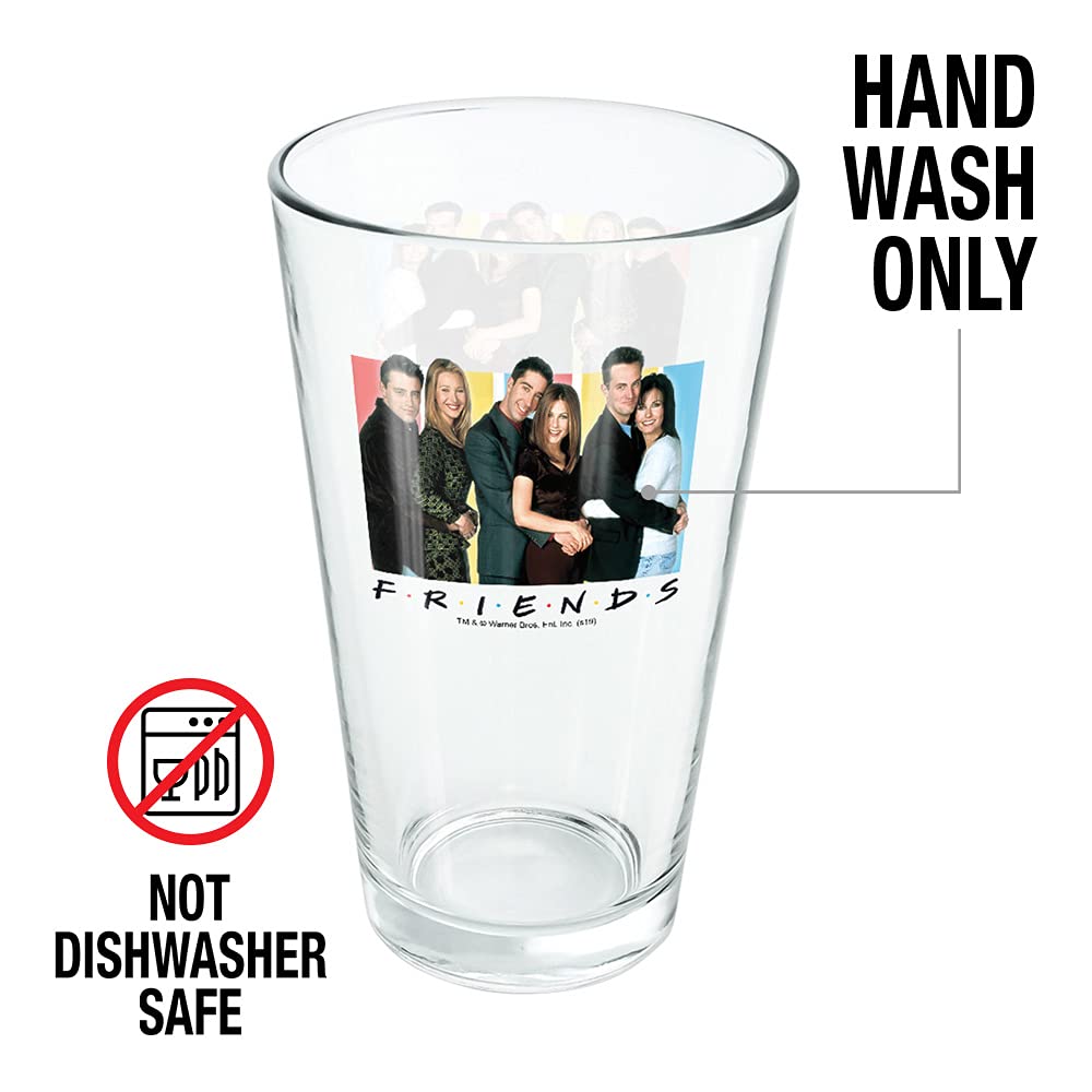 LOGOVISION Friends 'It's All About Friends' 16 oz Pint Glass - Tempered Glass with Licensed Printed Design - Perfect Fan Gift for Cold Beverages, Soda, Water - Ideal for Parties, Home Bars & TV Show Nights