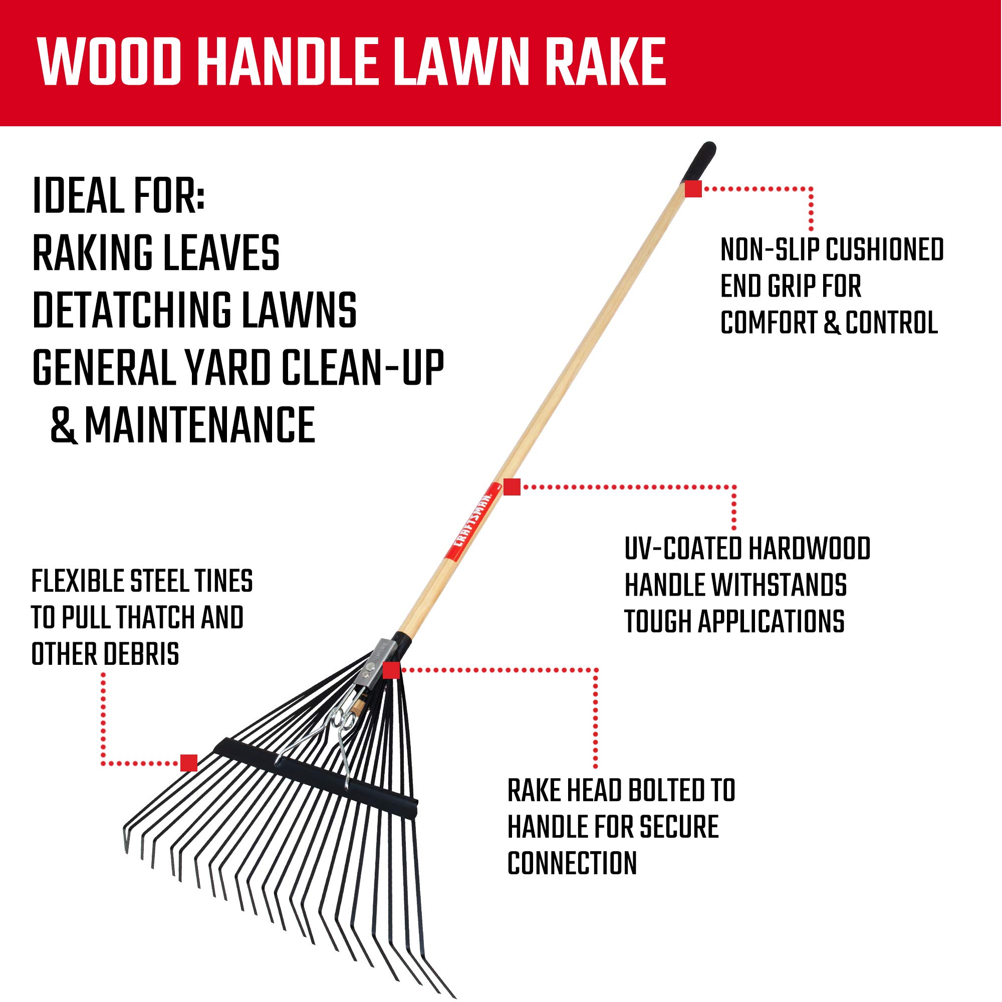 CRAFTSMAN CMXMKIT0190 3-Piece Leaf Clean-Up Set - Wavy Blade Hedge Shears, 22-Tine Wood Handle Lawn Rake & 6 Cu. Ft. Poly Tray Wheelbarrow (Red) - Perfect for Yard Work, Gardening, and Fall Leaf Cleanup