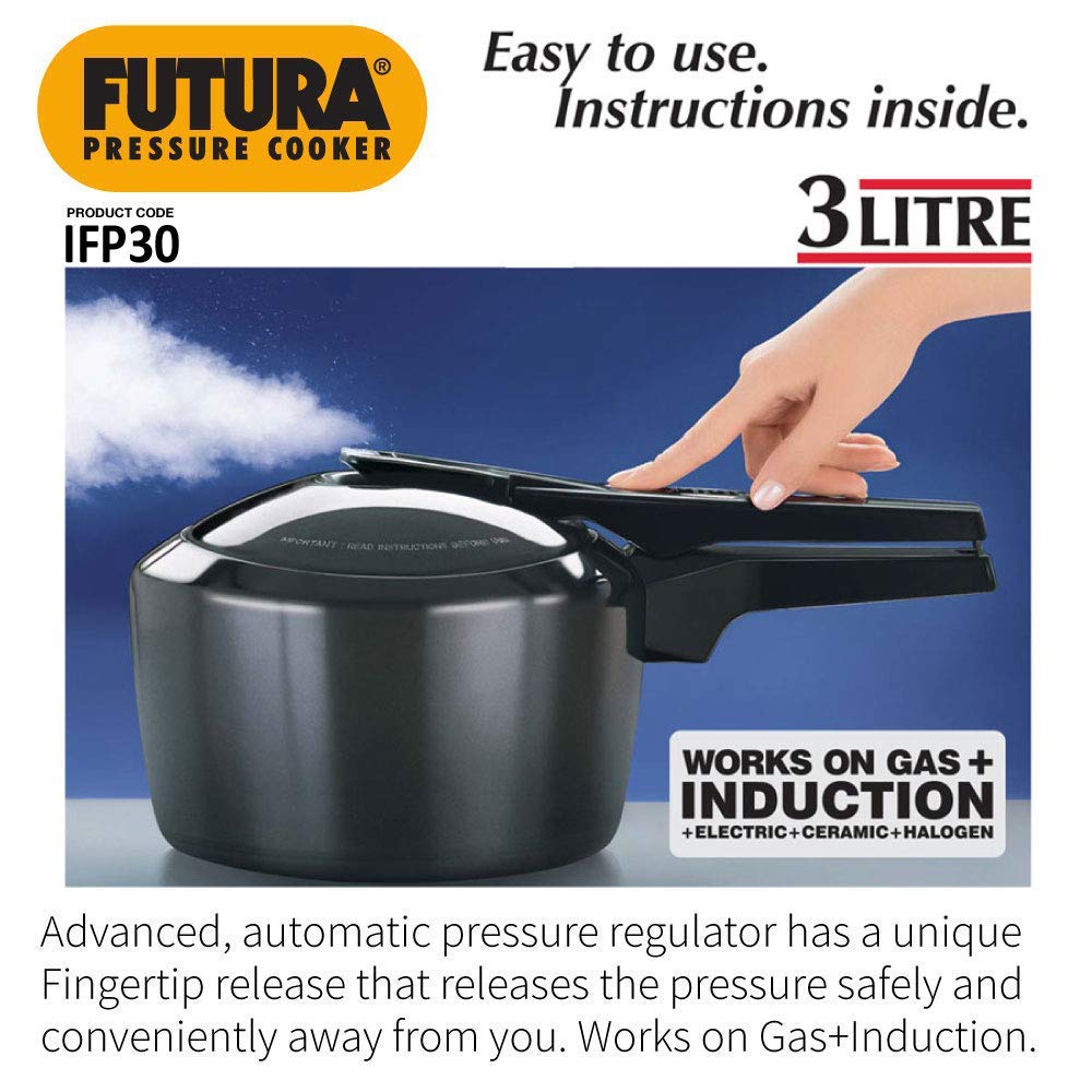 Futura Hawkins 3-Litre Hard Anodized Induction Compatible Pressure Cooker - Small Black Aluminum Cookware for Fast & Healthy Cooking | Perfect for Soups, Stews, Rice & Meal Prep