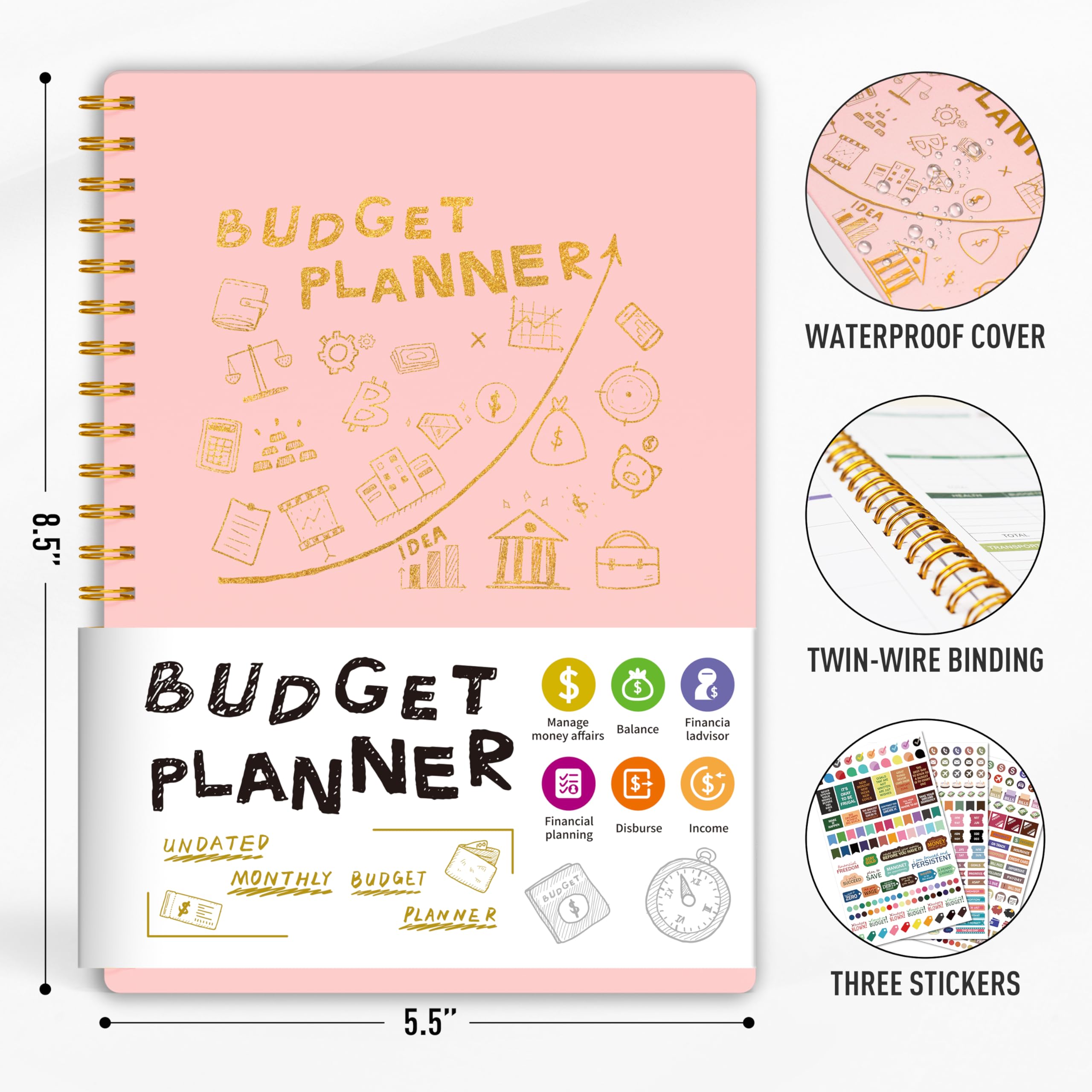 2024 Budget Planner - Monthly Expense Tracker Notebook with Undated Bill Organizer & Debt Management, 5.5