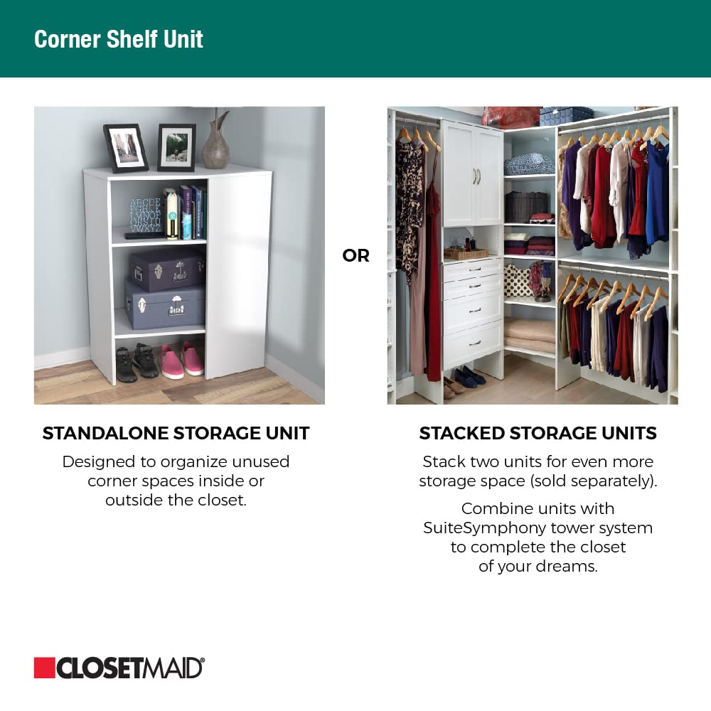 ClosetMaid SuiteSymphony Adjustable Stacking Wood Corner Shelf Unit - 2 Shelves for Closet Storage, Clothes, Shoes & Home Décor in Graphite Grey | Perfect for Bedroom, Bathroom & Entryway Organization