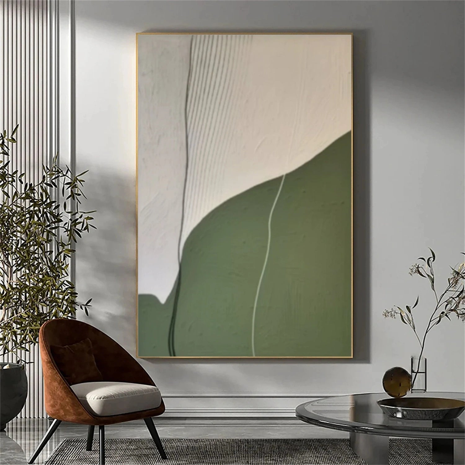 Beige & Green Abstract Wall Art Canvas Print #BG118 - Modern Home Decor for Living Room, Bedroom & Office