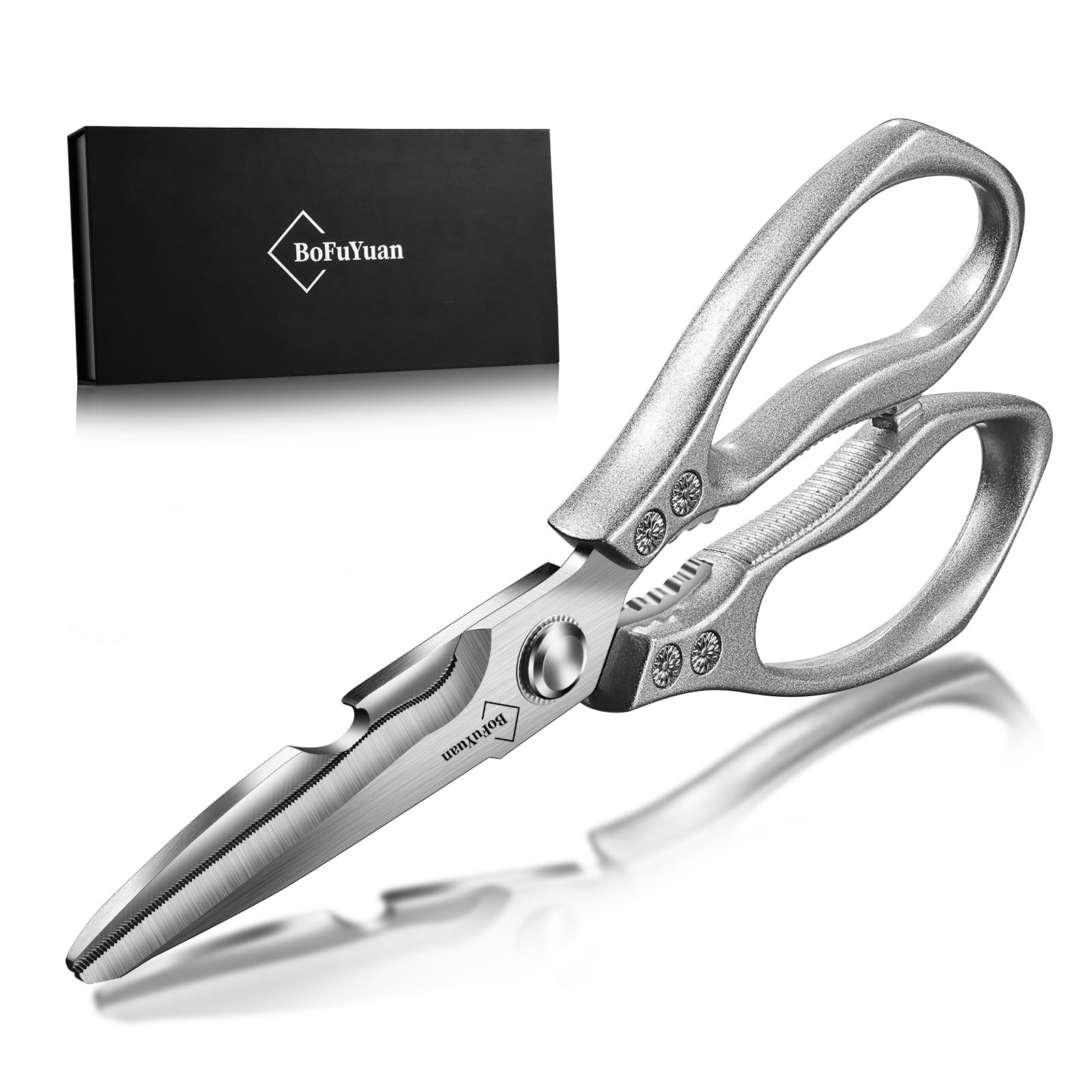 Heavy-Duty 9-Inch Stainless Steel Kitchen Shears - Multipurpose Food Scissors for Cutting Chicken, Meat, Bones & Herbs - Perfect for Meal Prep, Butchering & Cooking