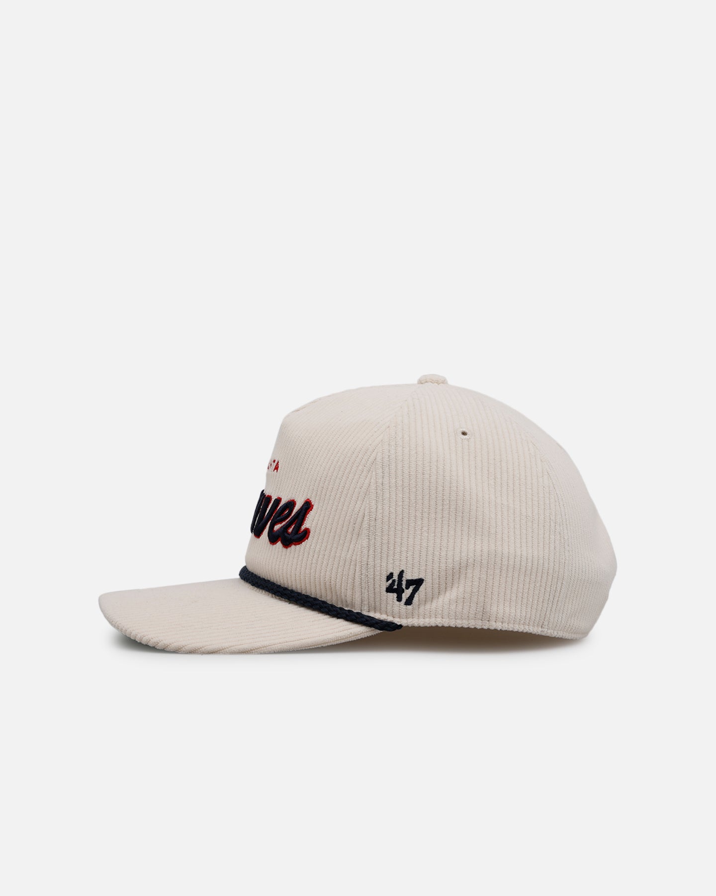 47 Brand Atlanta Braves 'Natural Script' Premium Hitch Corduroy Snapback Hat - Adjustable Baseball Cap for Men & Women - Perfect for Sports Games, Casual Outfits and Fan Collections