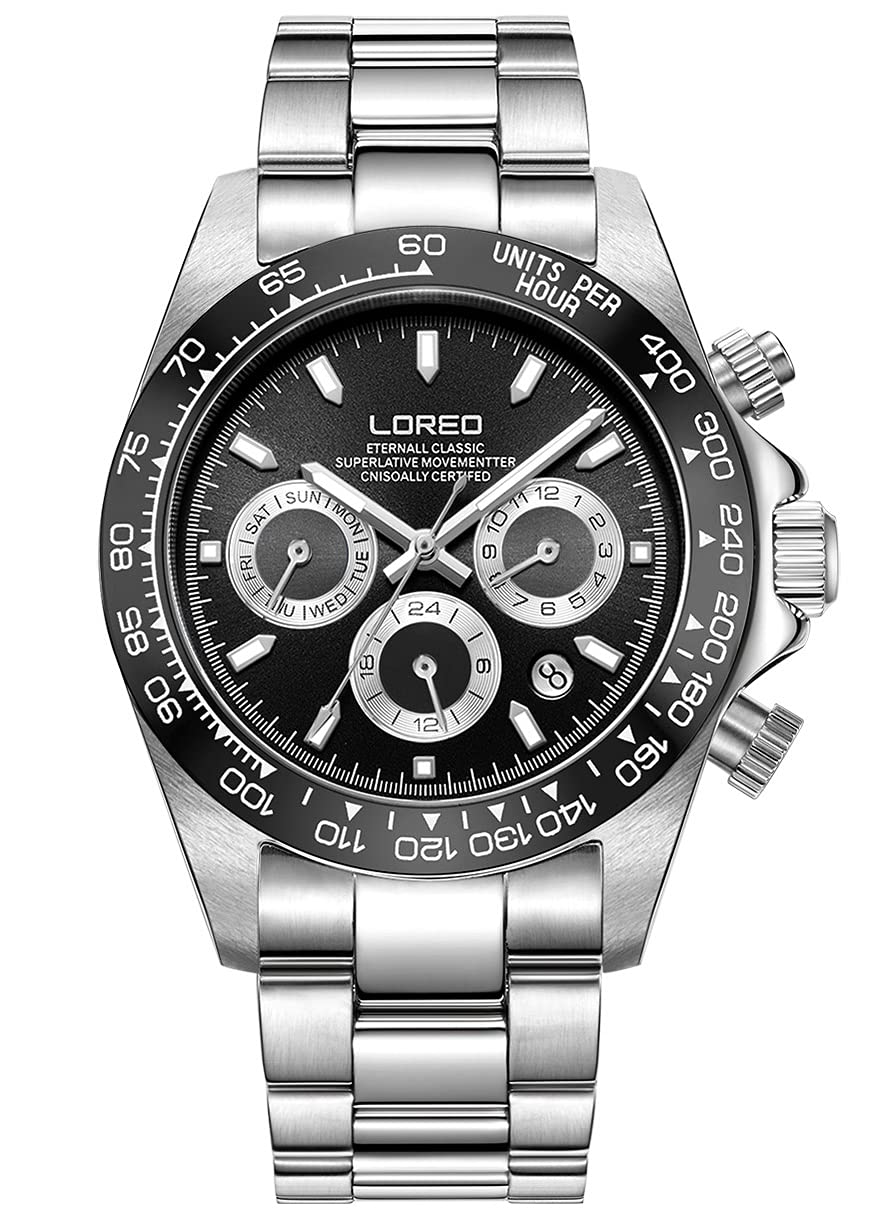 LOREO Men's Automatic Watch - Stainless Steel, Sapphire Glass, Ceramic Bezel, Date Display, Waterproof Military Diving Watch for Men - Perfect for Outdoor Adventures, Diving, and Everyday Wear