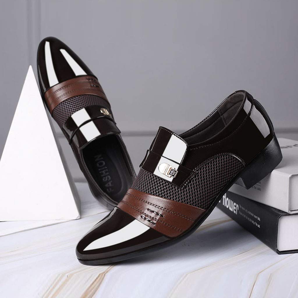 IQYU Men's Genuine Leather Dress Shoes - Patent Oxford Business Shoes for Wedding, Office & Formal Occasions - Comfortable Slip-Resistant Men's Loafers & Casual Shoes for Daily Wear