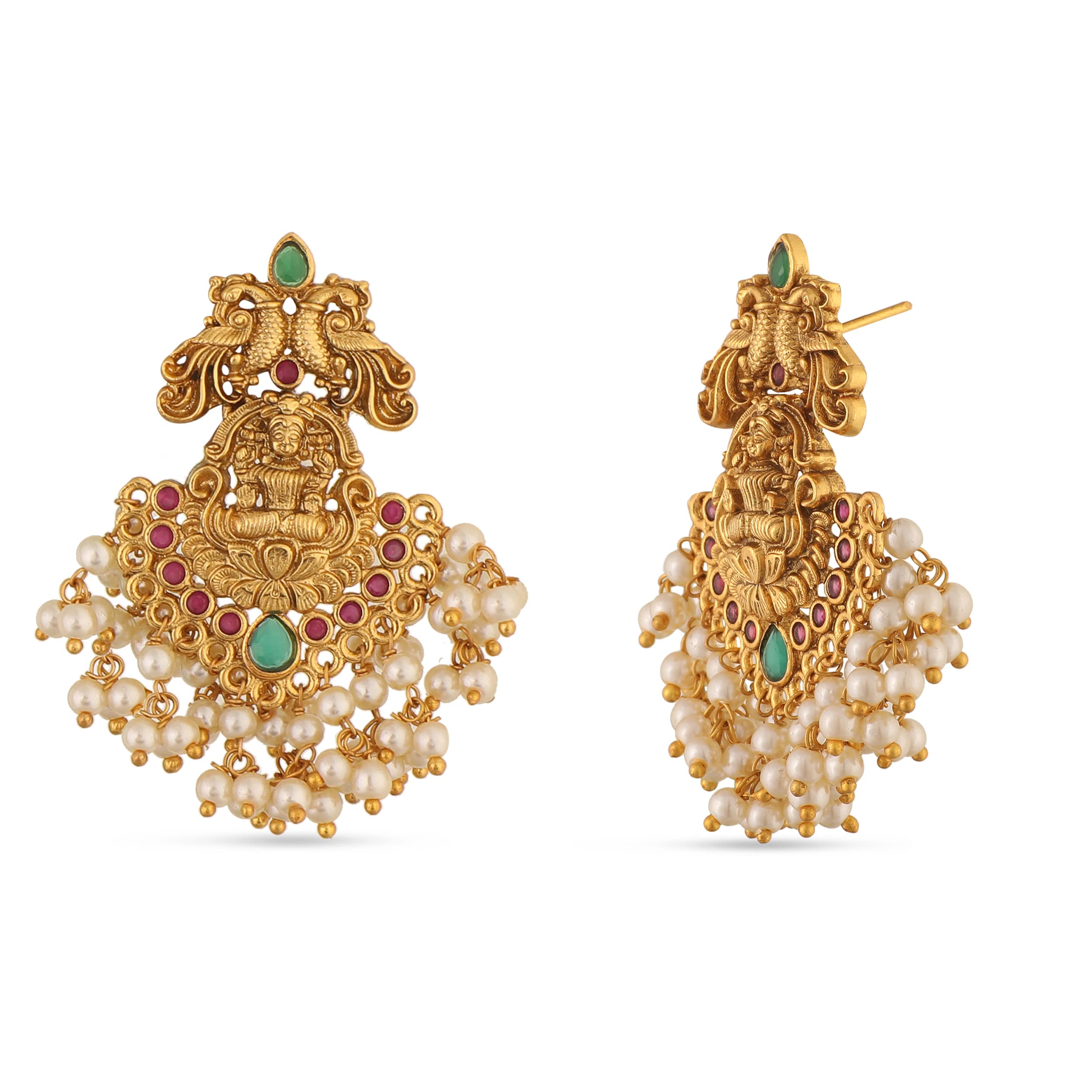 Antique Gold Plated Cira Short Necklace Set with Floral Design - Traditional South Indian Jewelry for Women | Perfect for Weddings, Festivals & Ethnic Occasions | Elegant Bridal Accessory | 1 Year Warranty