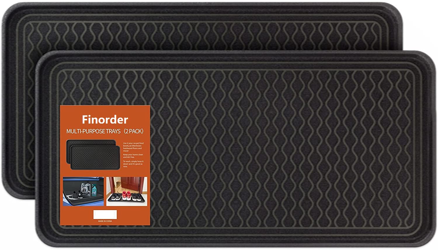 Premium Multi-Purpose Boot & Shoe Trays Set of 2 - Heavy Duty All-Weather Black Shoe Mats for Entryway, Mudroom & Garage (76x38x3cm) - Ideal as Pet Feeding Mats, Planter Trays & Durable Indoor/Outdoor Floor Protectors