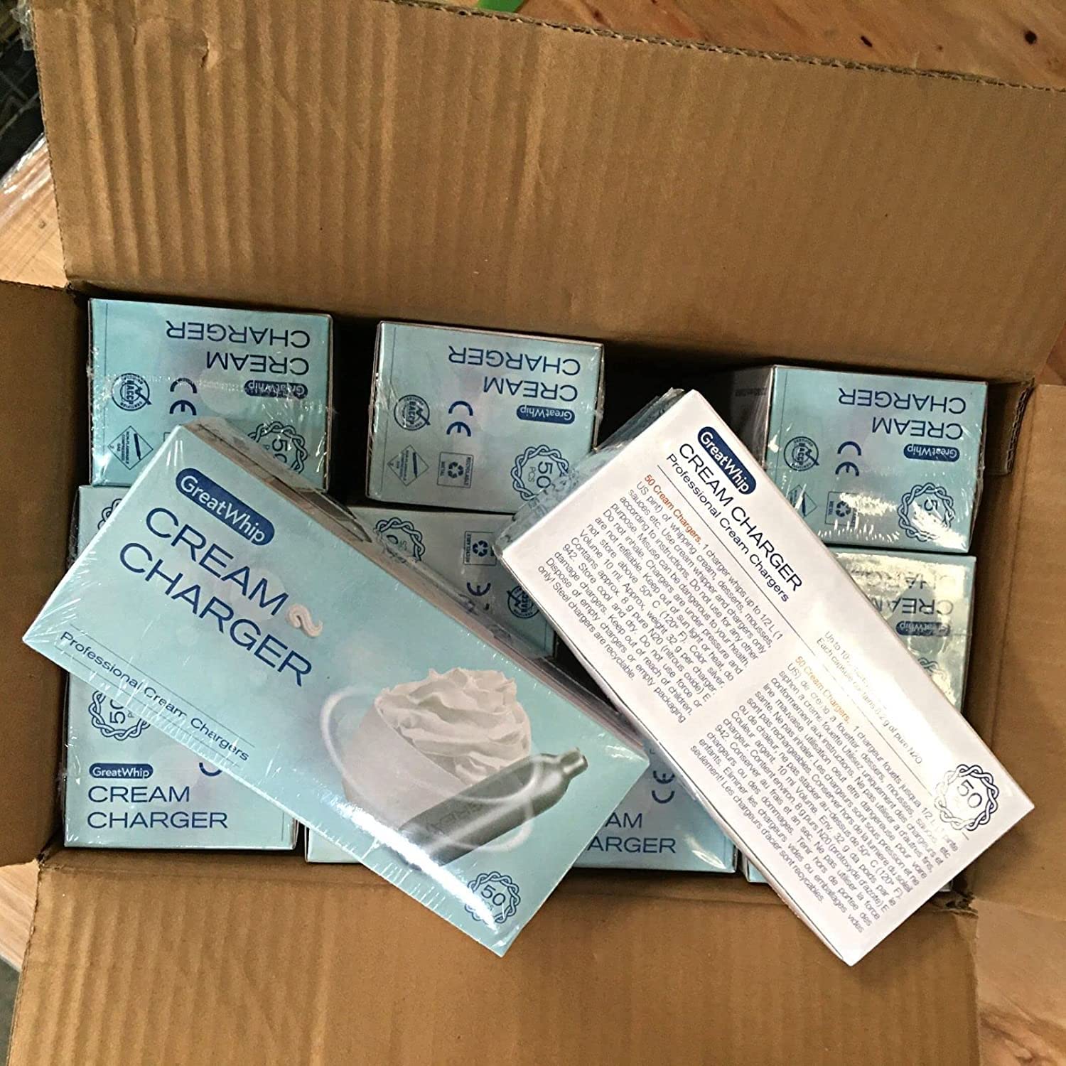 GreatWhip Whipped Cream Chargers - 1200 Count (2 Boxes) 8.2g N2O Cartridges for Cream Dispensers - Perfect for Baking, Desserts & Coffee Toppings