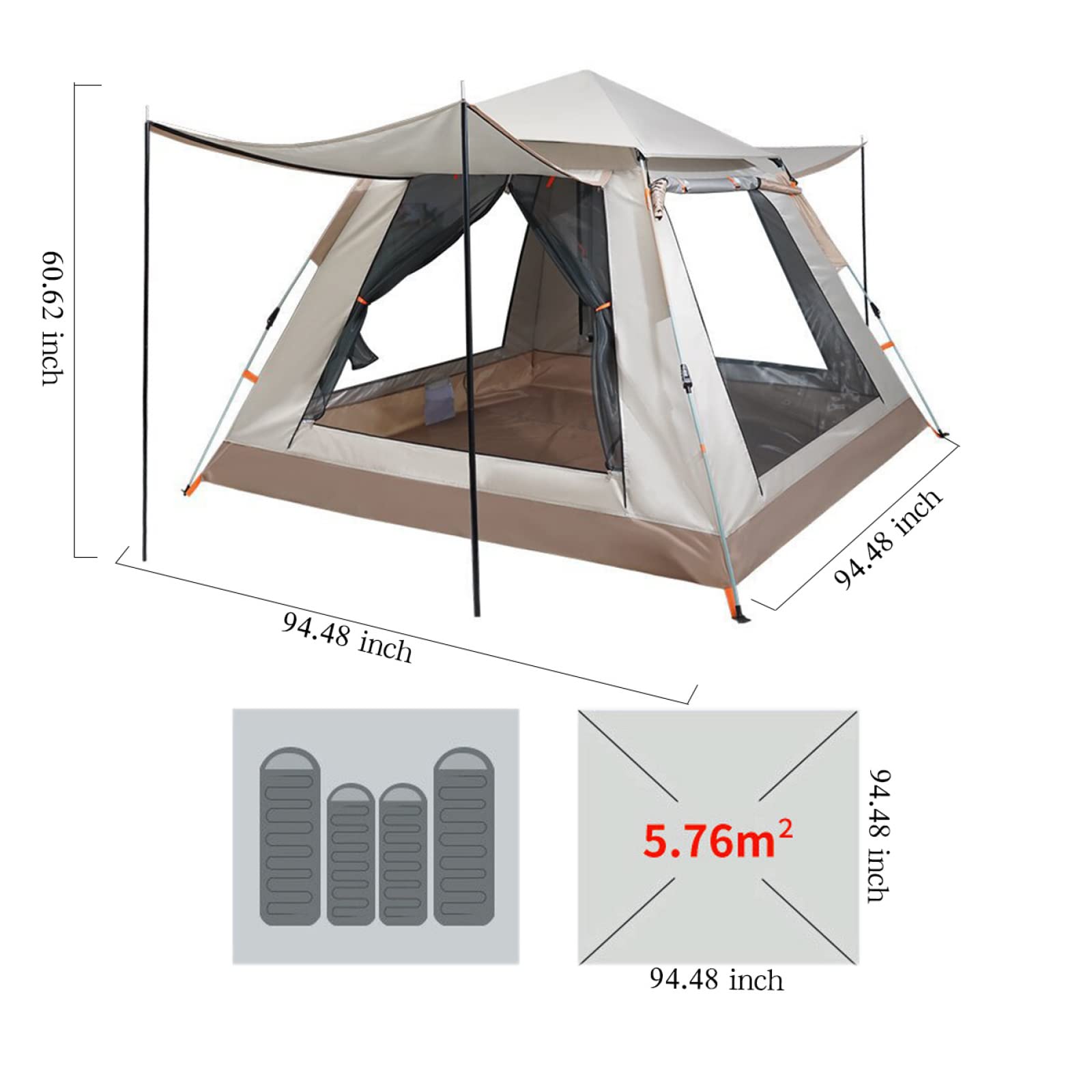 4-Person Tipi Tent for Camping - Insect Proof with Double Doors & 4 Windows - Lightweight & Stable Tunnel Tent for Family Outdoor Adventures - Perfect for Backpacking, Hiking & Beach Trips