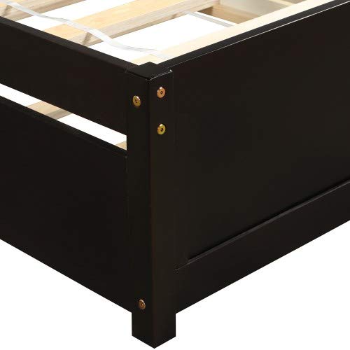 Platform Twin Bed Frame with Storage, Trundle & Headboard - Espresso Wood | Space-Saving Bed for Kids, Guest Rooms & Small Apartments