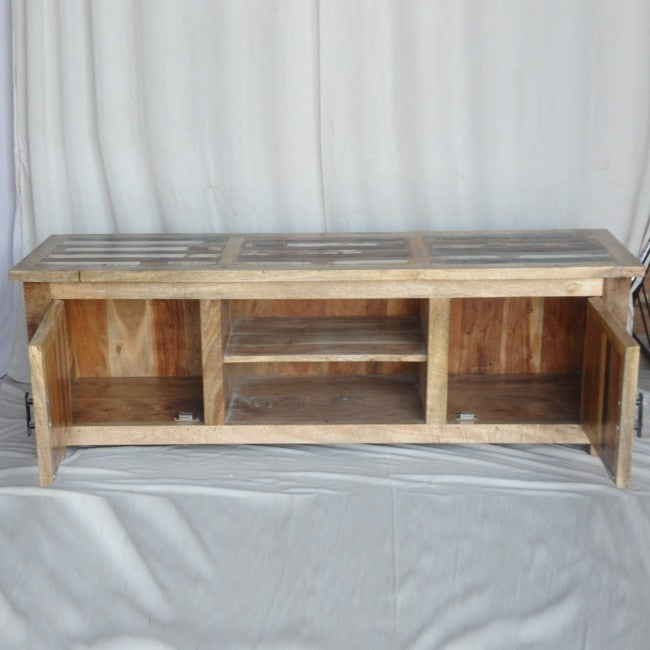 Reclaimed Wood & Mango Wood TV Stand Entertainment Center - 59 Inch Natural Wood Media Console for Living Room, Home Theater & Entertainment Spaces