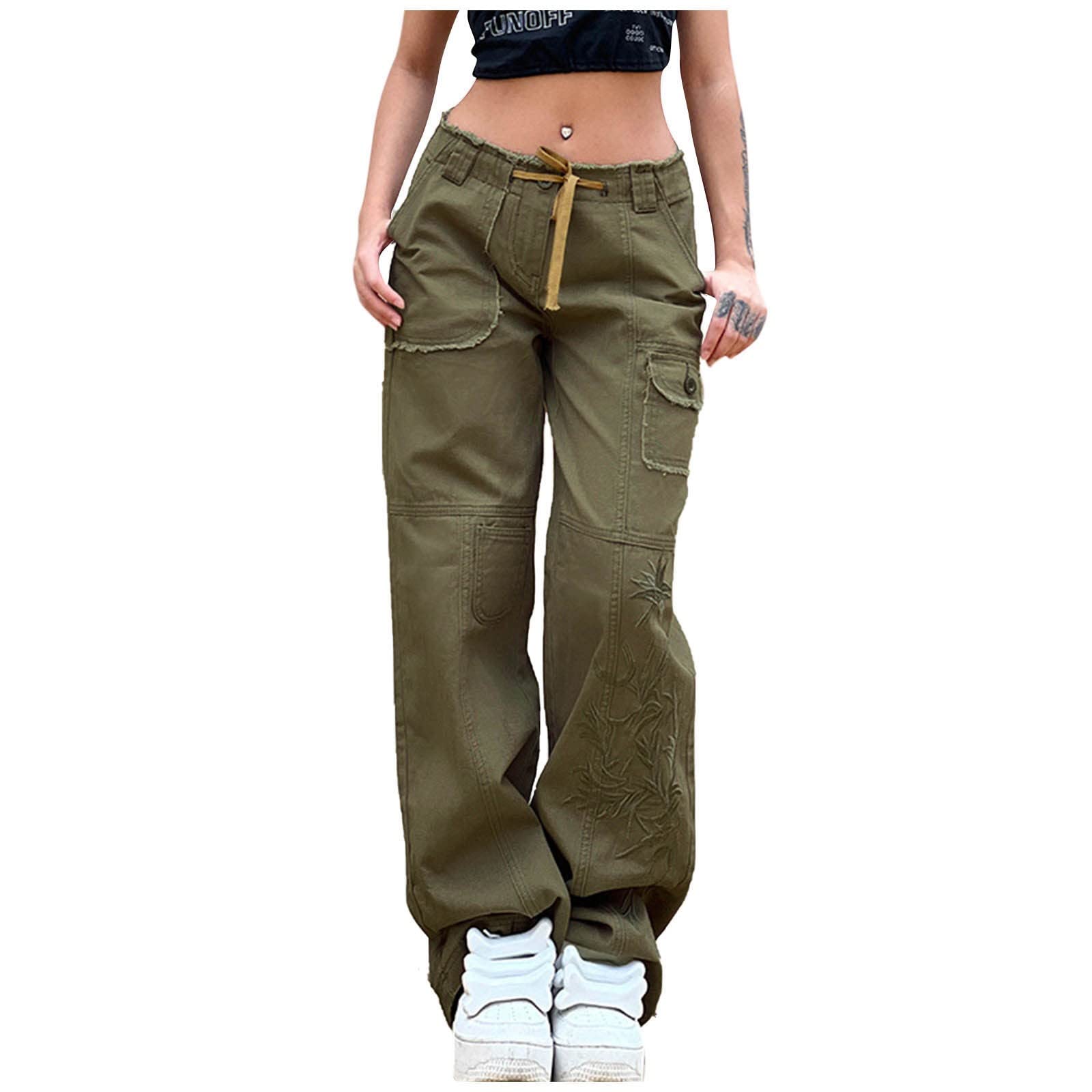 Women's Vintage Harajuku Y2K Cargo Pants - Low Waist Wide Leg Baggy Jogger Pants for Casual Work & Streetwear | Perfect for Urban Fashion, Daily Errands & Retro Style Outfits