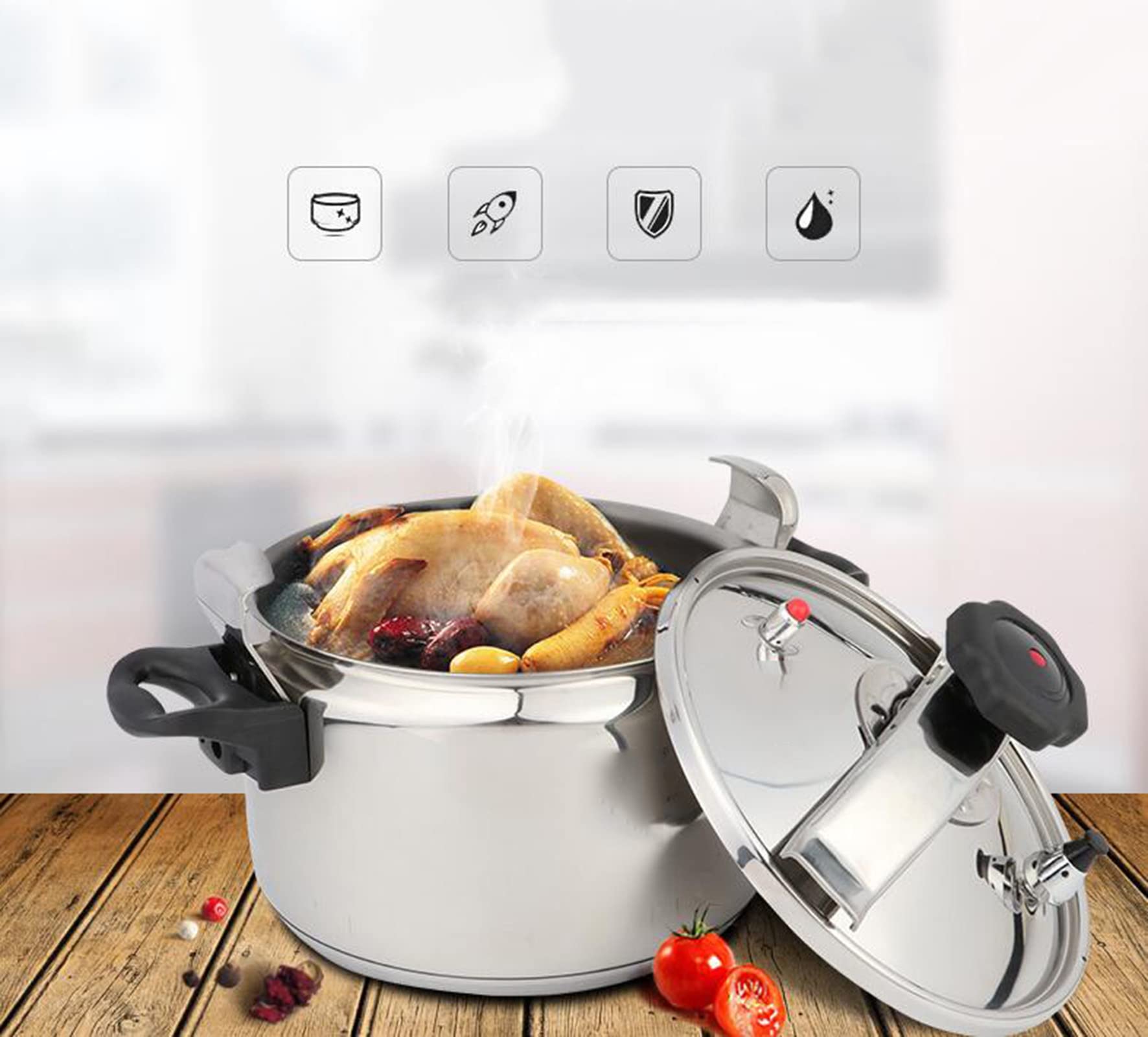 4 Quart Small Pressure Cooker - Stainless Steel, Super Safety Lock & Explosion-Proof - Compatible with All Hob Types (Gas, Electric, Induction) - Fast & Efficient Cooking for Rice, Soup, Stew, Beans & More
