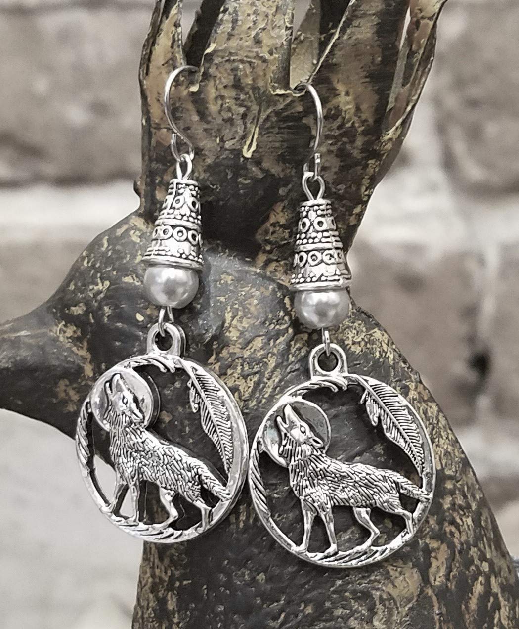 Handmade Wolf Earrings - Stainless Steel Ear Wires with Accent - Perfect for Gothic Fashion, Nature Lovers & Unique Jewelry Gifts