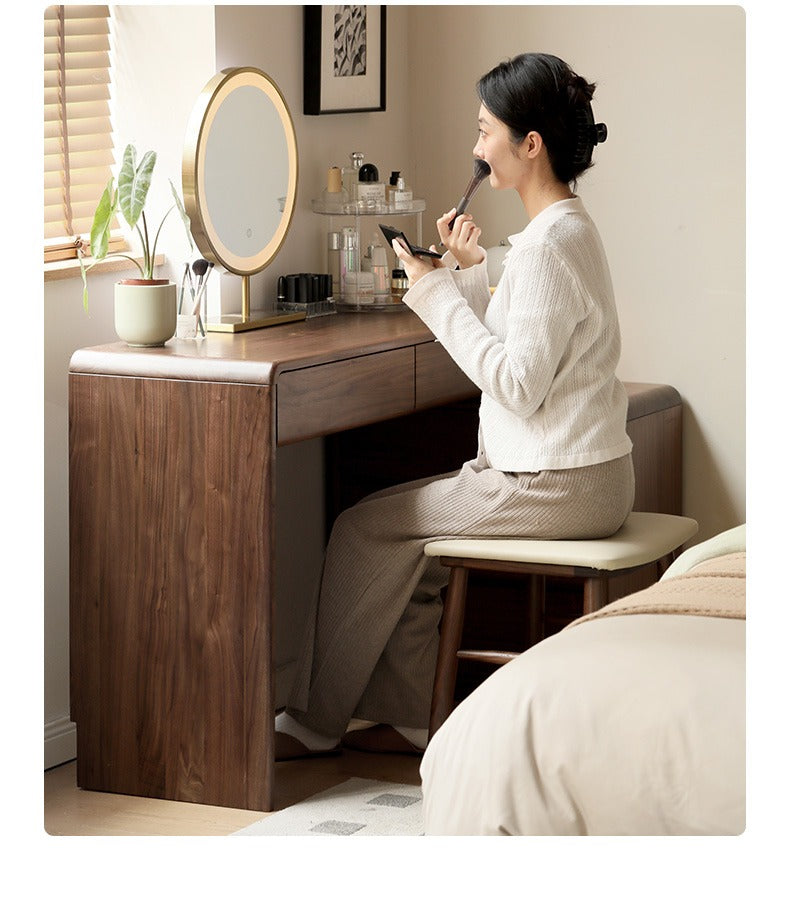 Solid Black Walnut Wood Dressing Table with Drawers - Elegant Vanity Desk for Bedroom, Makeup & Jewelry Storage