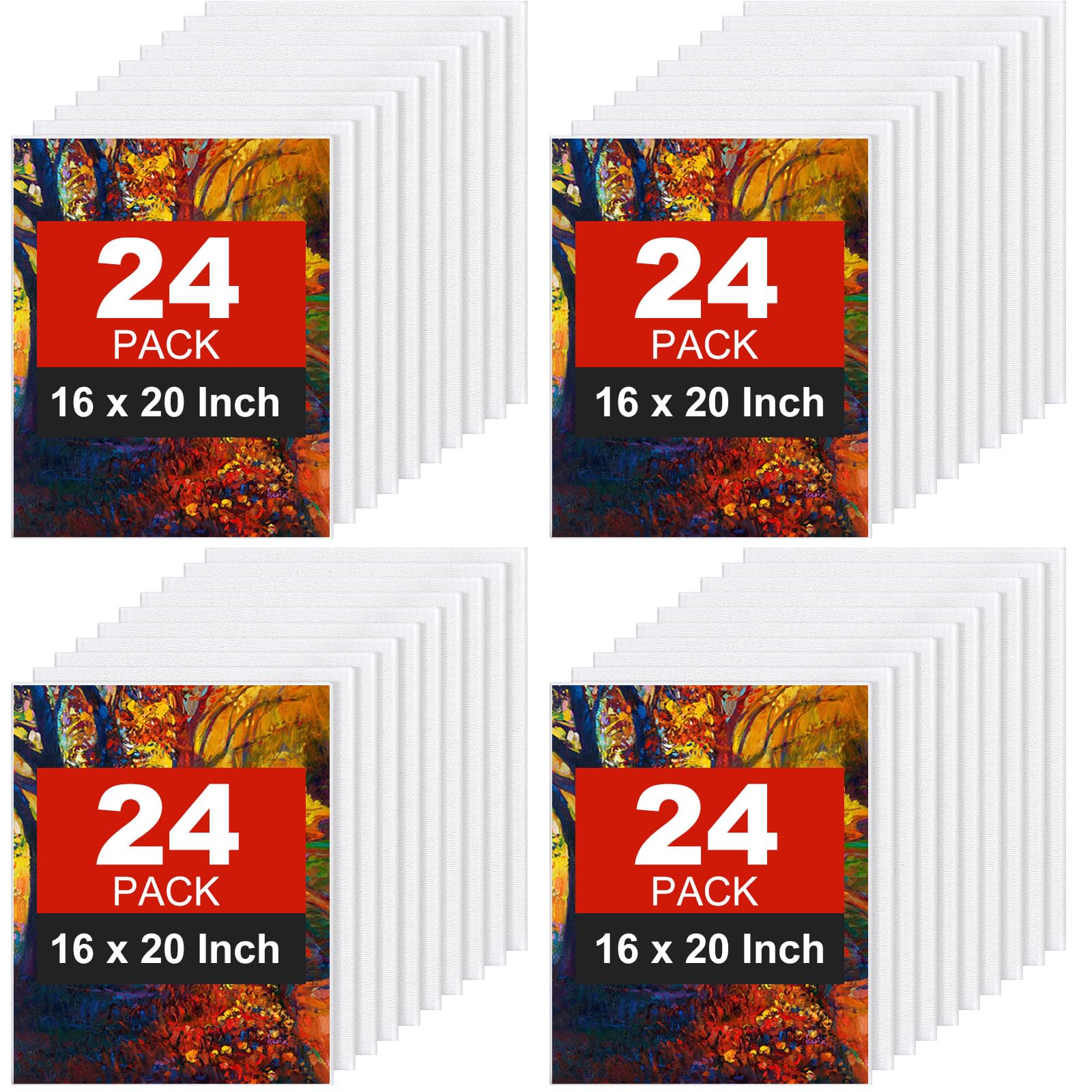 24-Pack 16x20 Inch White Cotton Canvas Panels for Painting - Bulk Art Supplies for Oil, Acrylic & Watercolor - Perfect for Kids, Beginners & Professional Artists - Great for Home, Classroom & Studio Use