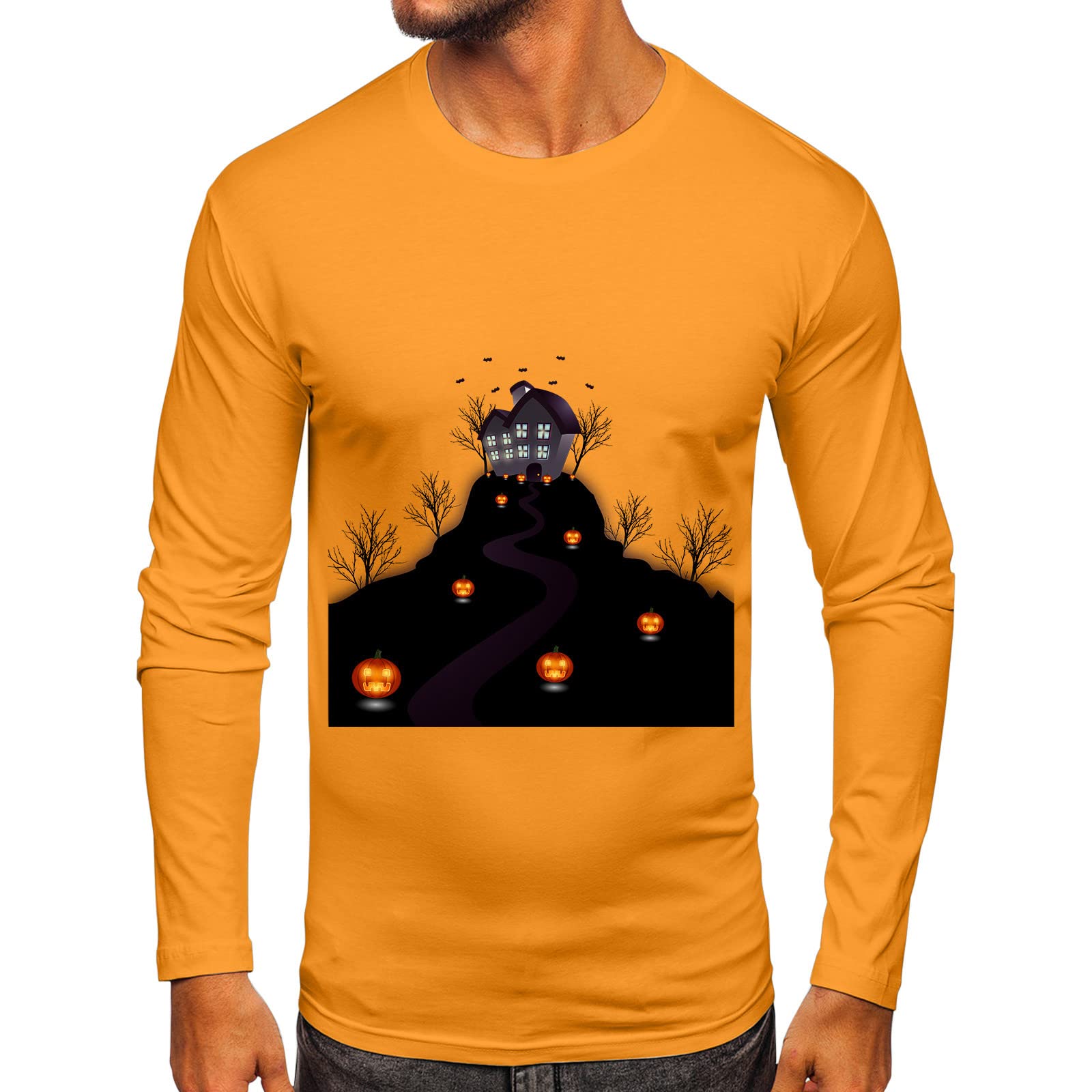 Halloween T-Shirt for Men & Women - Black Long Sleeve Crew Neck Casual Tee | Hip-Hop Trendy Shirt for Youth & Adults | Perfect for Halloween Parties, Cosplay & Streetwear Fashion