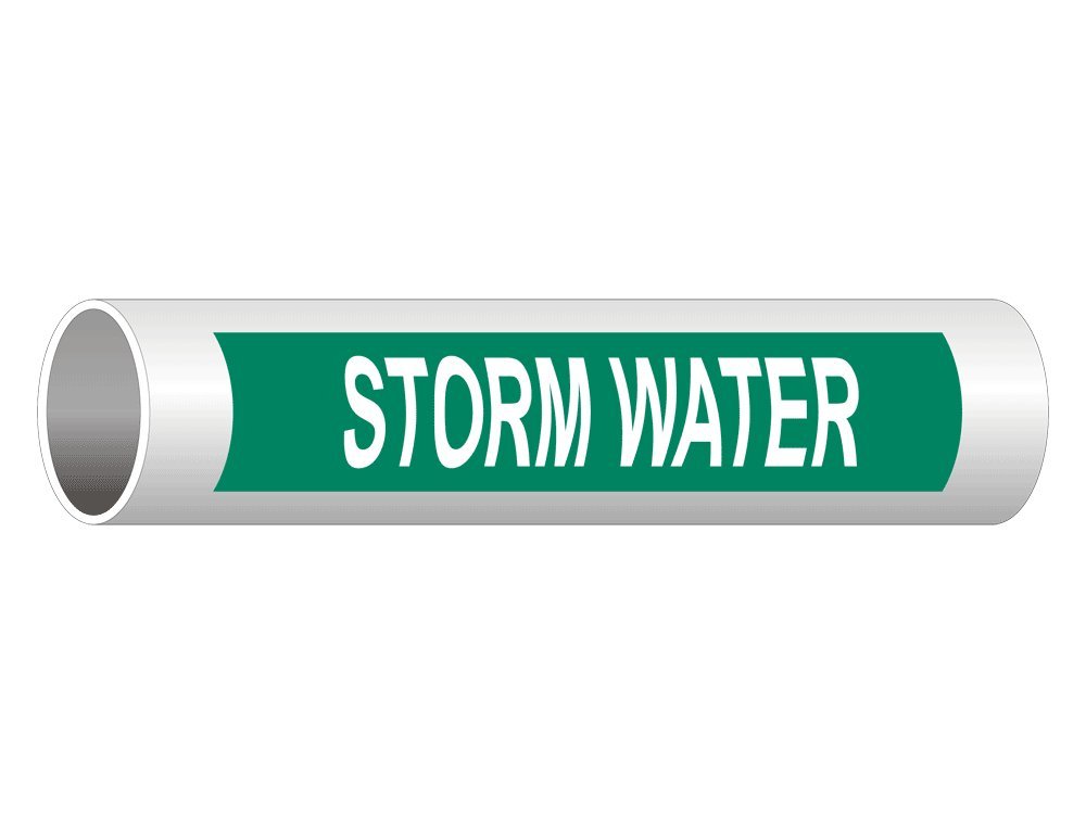 50-Pack 12x2.5 Inch Vinyl Pipe Label Decals | Storm Water Warning Signs (White on Green) for Industrial Pipe Markers - Perfect for Construction Sites, Wastewater Facilities & OSHA Compliance