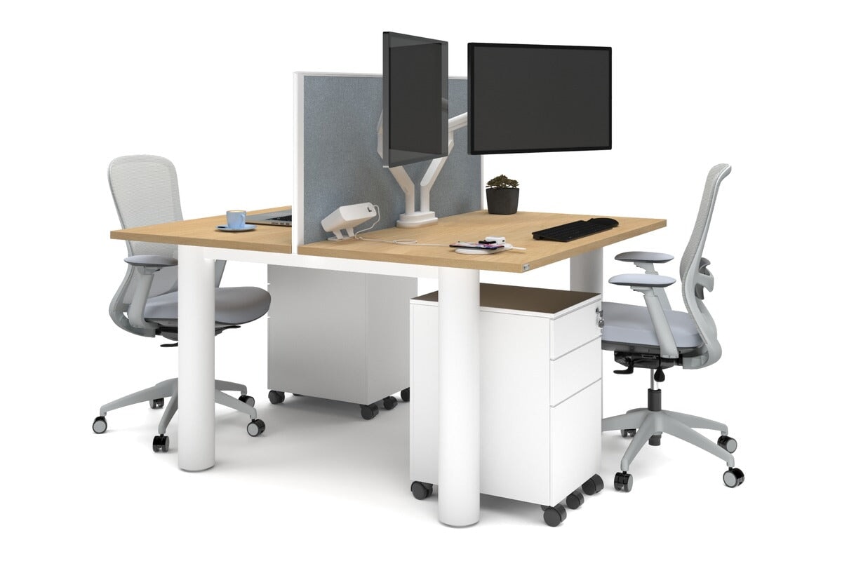 Quadro Cylinder Leg 2-Person Office Workstation Desk [1400L x 700W] - Perfect for Collaborative Workspaces & Modern Offices