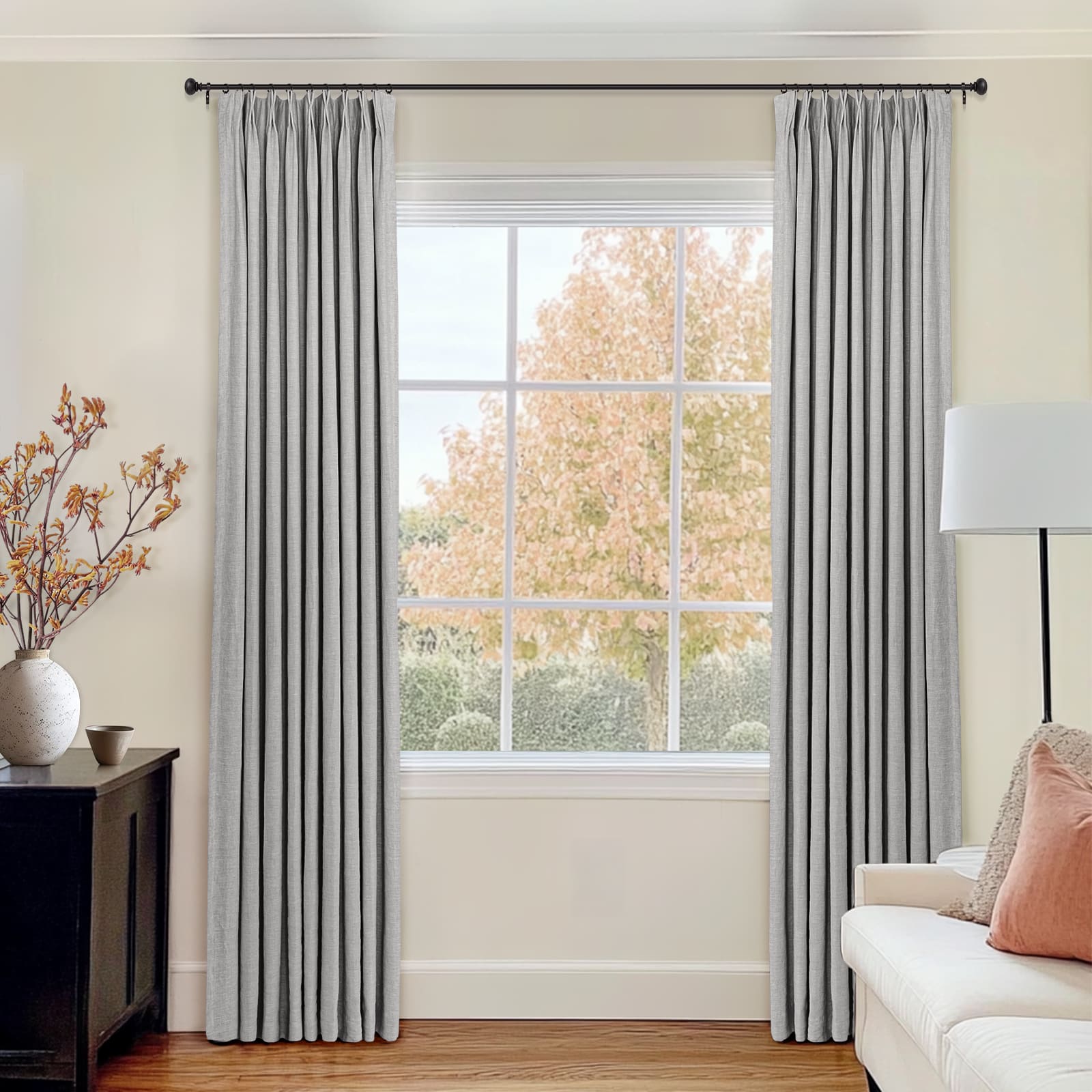 100% Linen Blackout Curtains - Natural Sand Beige Pleated Drapes for Living Room & Bedroom | Custom Size Linen Window Treatments for Home Decor