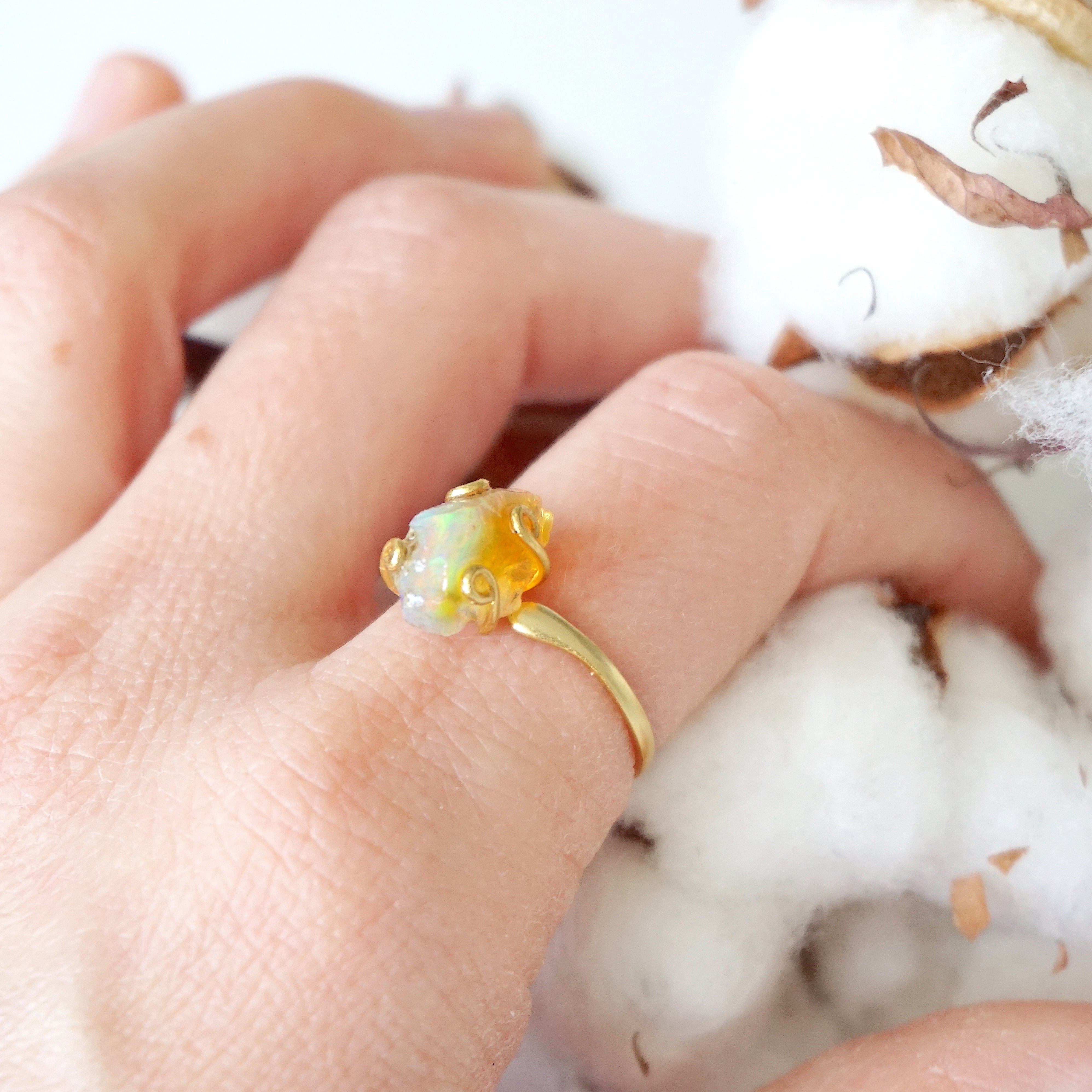 14K Gold Vermeil Fire Opal Adjustable Ring - Elegant Handmade Jewelry for Women, Perfect for Weddings, Parties & Everyday Wear
