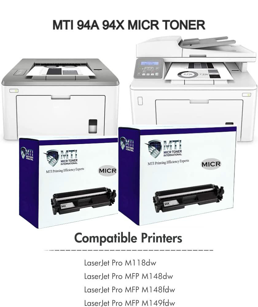 MTI 94A MICR Toner Replacement for HP 94A 94X | Compatible with HP Laser Printers M118dw MFP M148dw M148fdw M149dw | CF294A CF294X Check Printer Cartridge | Perfect for Office Documents, Checks & Secure Banking Printing