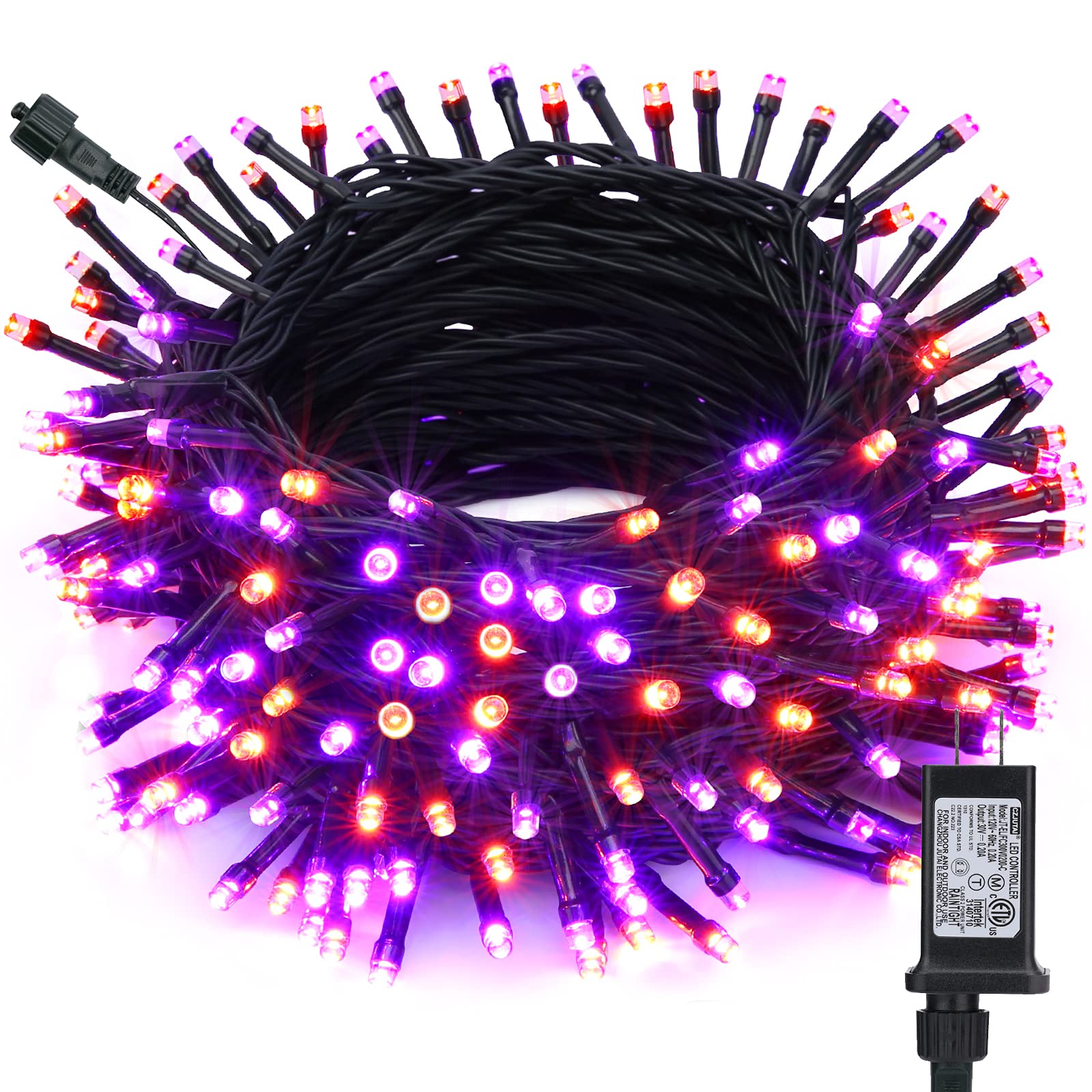 Toodour 82ft 200 LED Halloween String Lights - Orange & Purple Outdoor Lights with 8 Modes, Timer, Low Voltage, Connectable - Perfect for Halloween Decorations, Home, Garden, Party & Outdoor Events