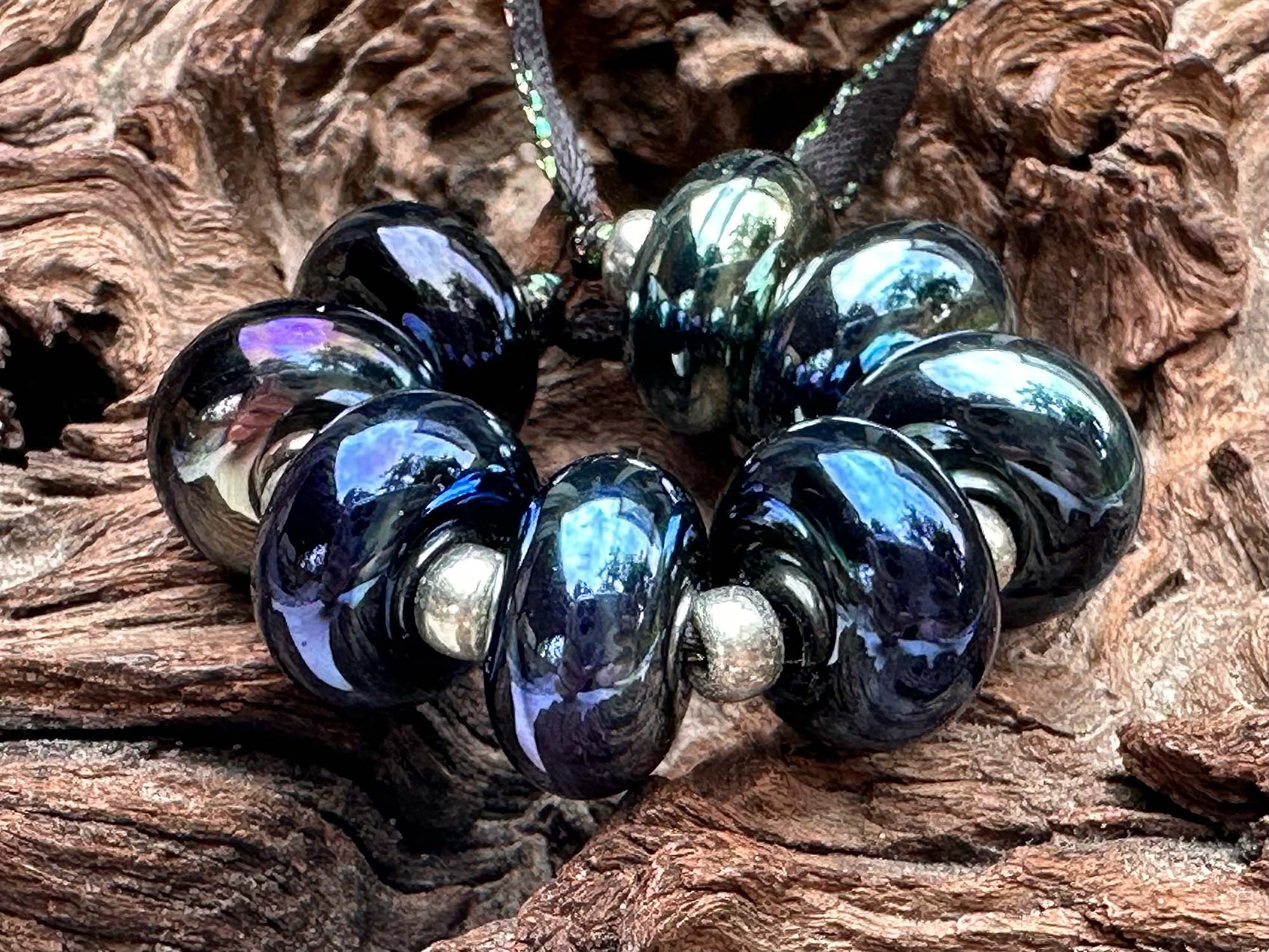 8 Deep Blue Metallic Lampwork Glass Beads Set - Handmade SRA Beads for Jewelry Making, DIY Crafts, Bracelets & Necklaces - Perfect for Bohemian Style Accessories and Gift Giving
