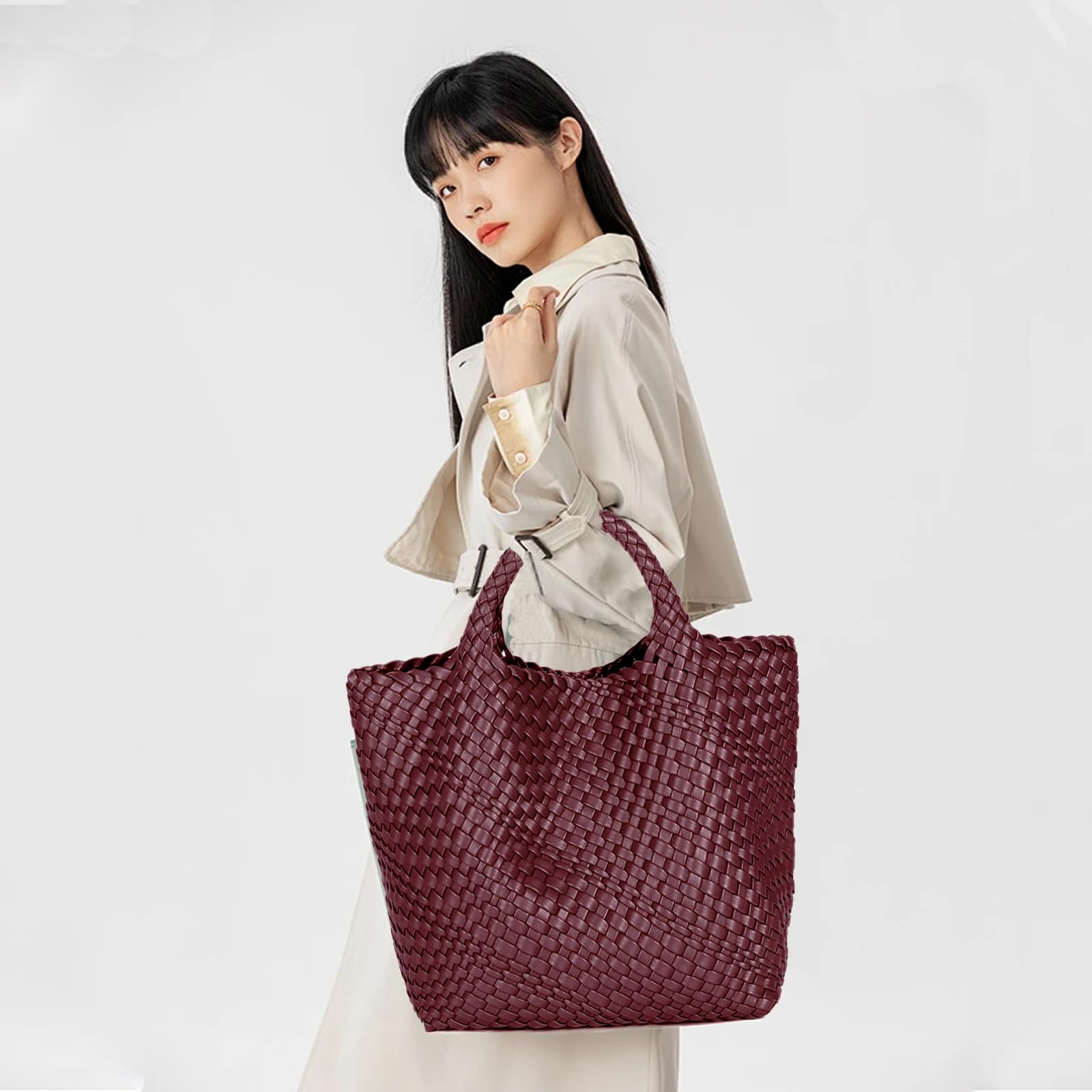 JINMANXUE Women's Fashion Woven Tote Bag - Large Capacity Shopper Handbag for Travel, Work & Daily Use | Stylish Shoulder Purse for Women
