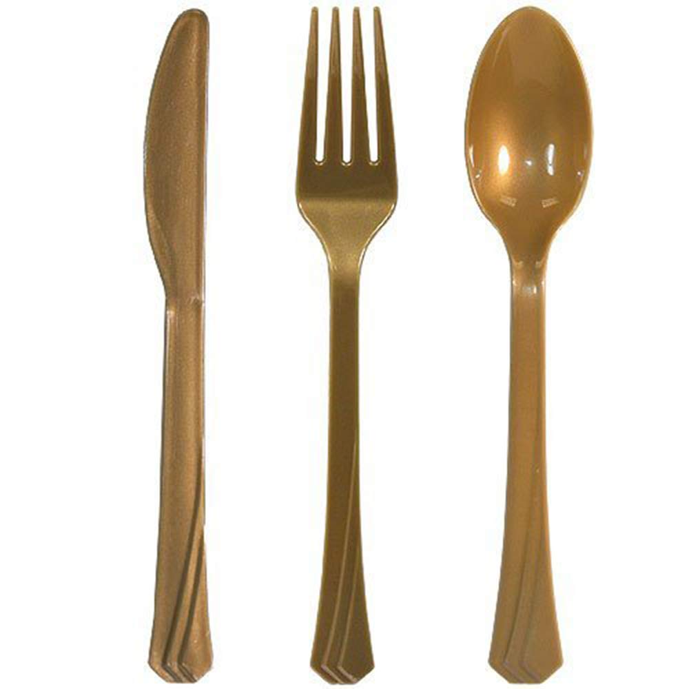 Premium Tiger Chef Gold Silver & Black Plastic Flatware Set - 216-Piece Heavyweight Disposable Silverware (72 Forks, 72 Spoons, 72 Knives) for New Year Parties, Wedding Receptions & Holiday Gatherings