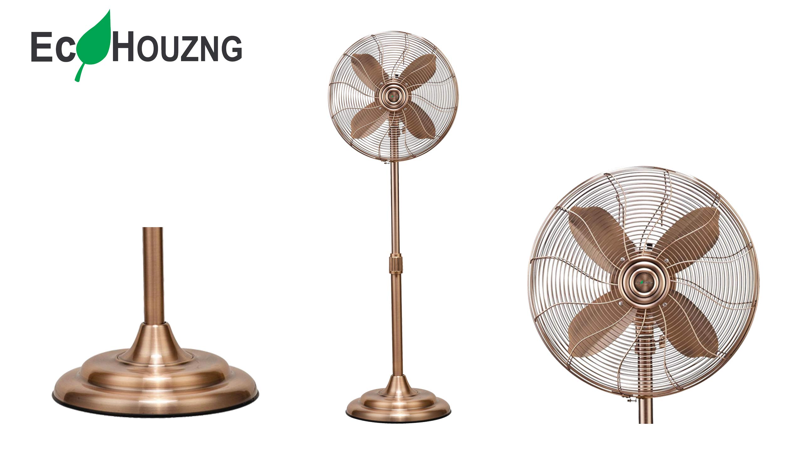 Ecohouzng 16 Inch Pedestal Fan with 3 Speed Settings - Quiet Oscillating Standing Fan for Home, Office & Bedroom - Brown (Model CT40070S)
