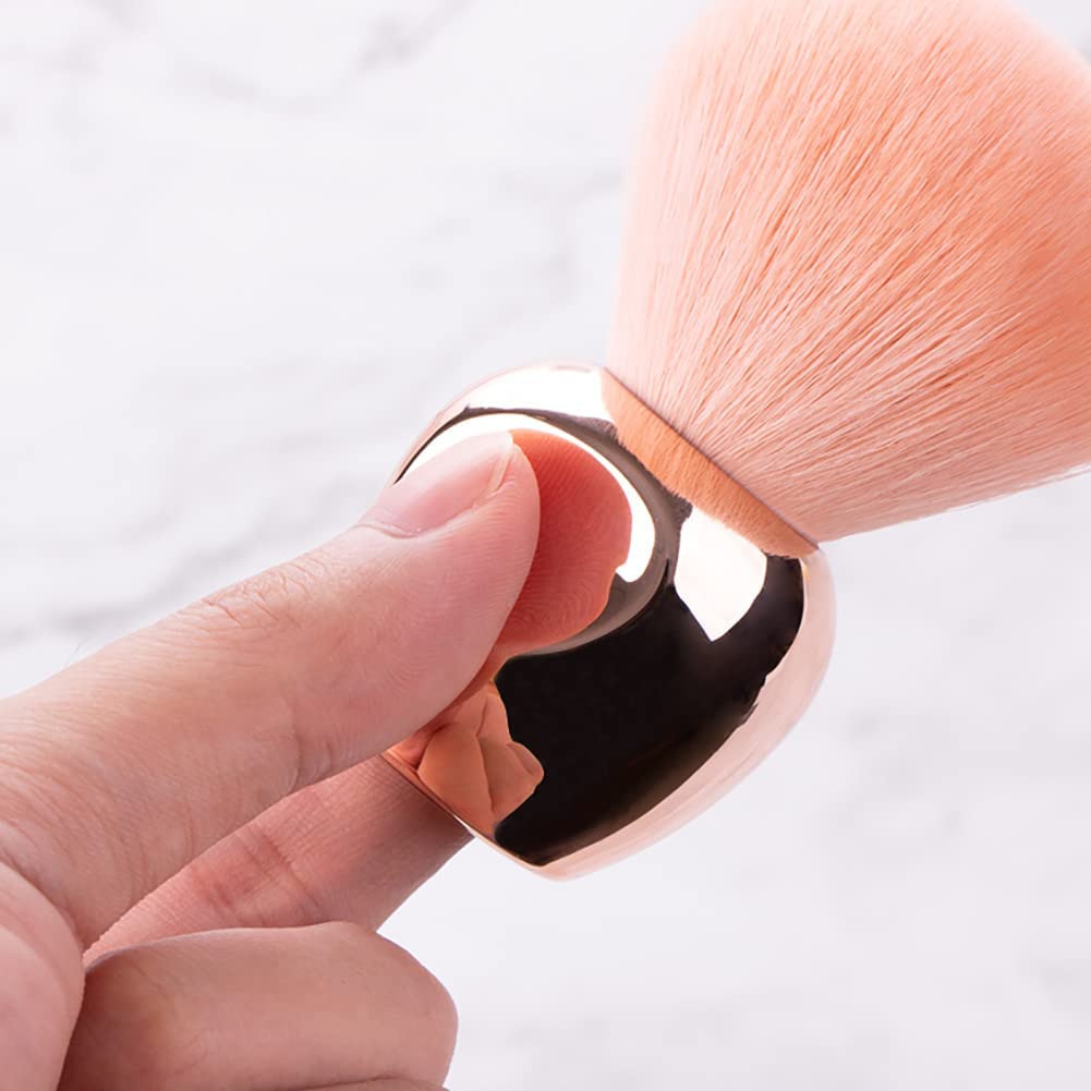 UNIMEIX Round Head Nail Dust Brush - Professional Nail Art Powder Remover & Cleaner for Acrylic, UV Gel & Dip Powder Nails - Kabuki Style Brush with Soft Bristles (Rose Pink) - Perfect for Salon, Home Manicure & Nail Art Enthusiasts