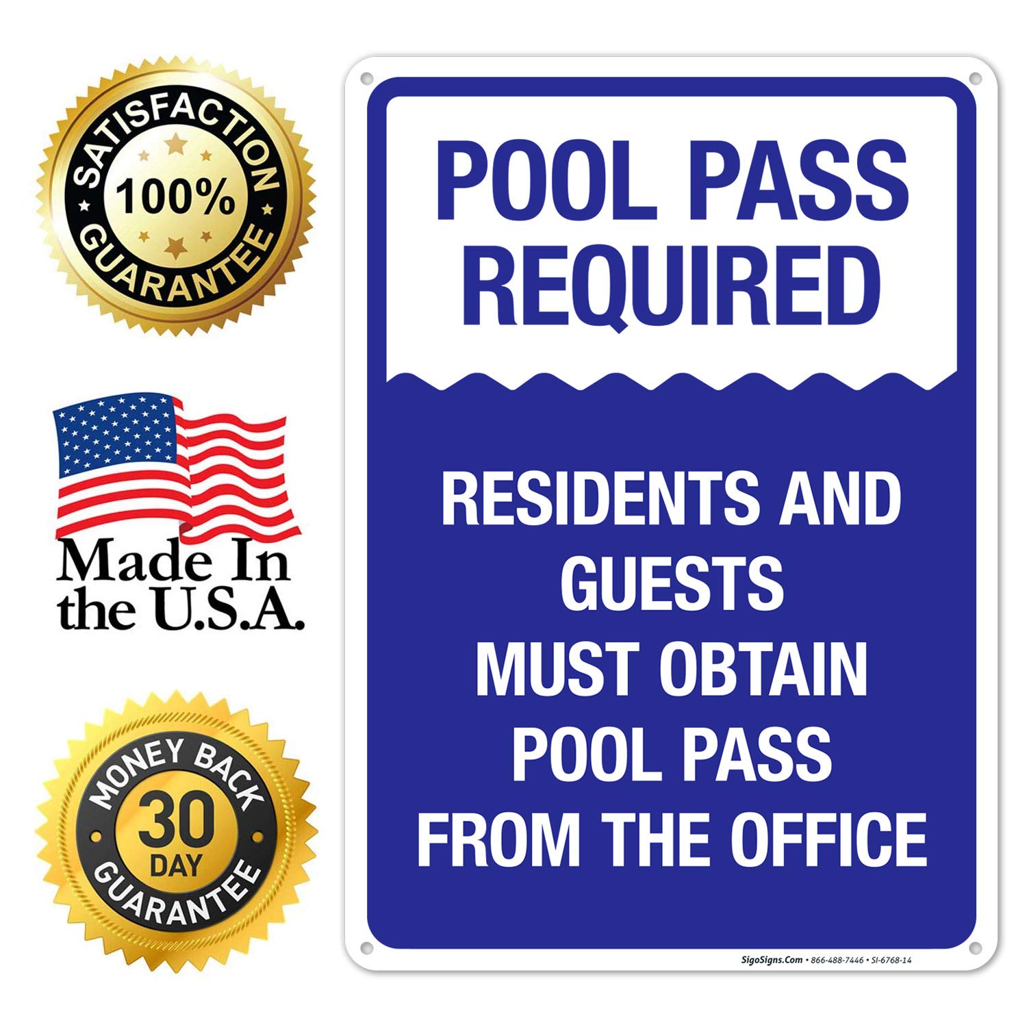 Pool Pass Required Sign - 10x14 Inches, Rust-Free .040 Aluminum, Fade Resistant - Ideal for Community Pools, Gyms, Resorts & Water Parks - Made in USA