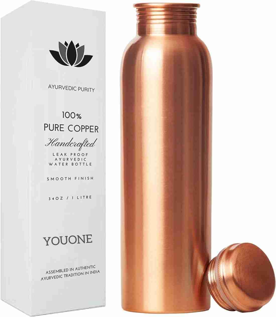 YOUONE 100% Pure Copper Water Bottle 1L (1000ml) - Leak Proof, BPA Free, Healthy Ayurvedic Water Storage - Perfect for Home, Office, Gym & Outdoor Activities