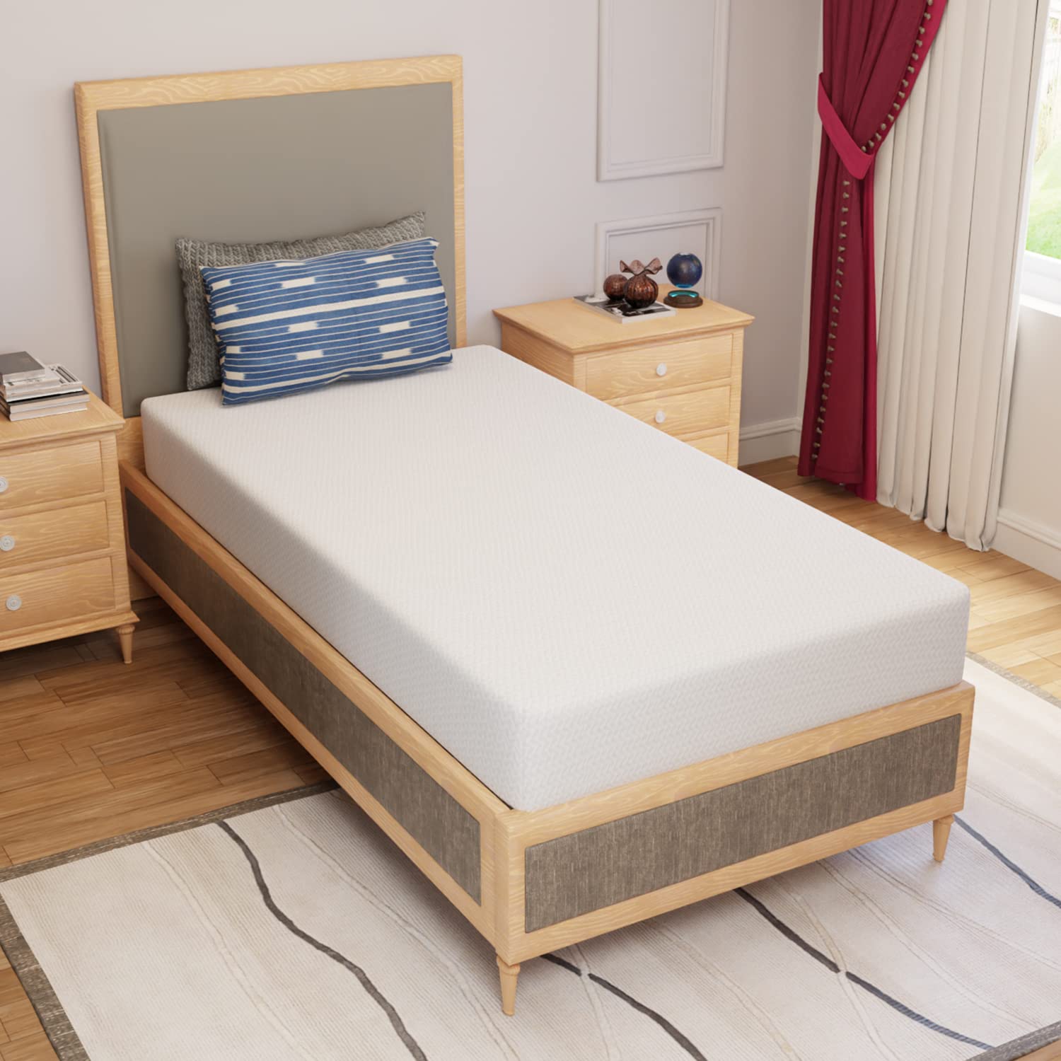 PayLessHere 8 Inch Twin Green Tea Memory Foam Mattress - Cooling Gel Infused, Fiberglass Free, CertiPUR-US Certified, Breathable Bed Mattress for Cooler & Supportive Sleep (White, Twin Size) - Perfect for Hot Sleepers, Guest Rooms & Dorm Beds