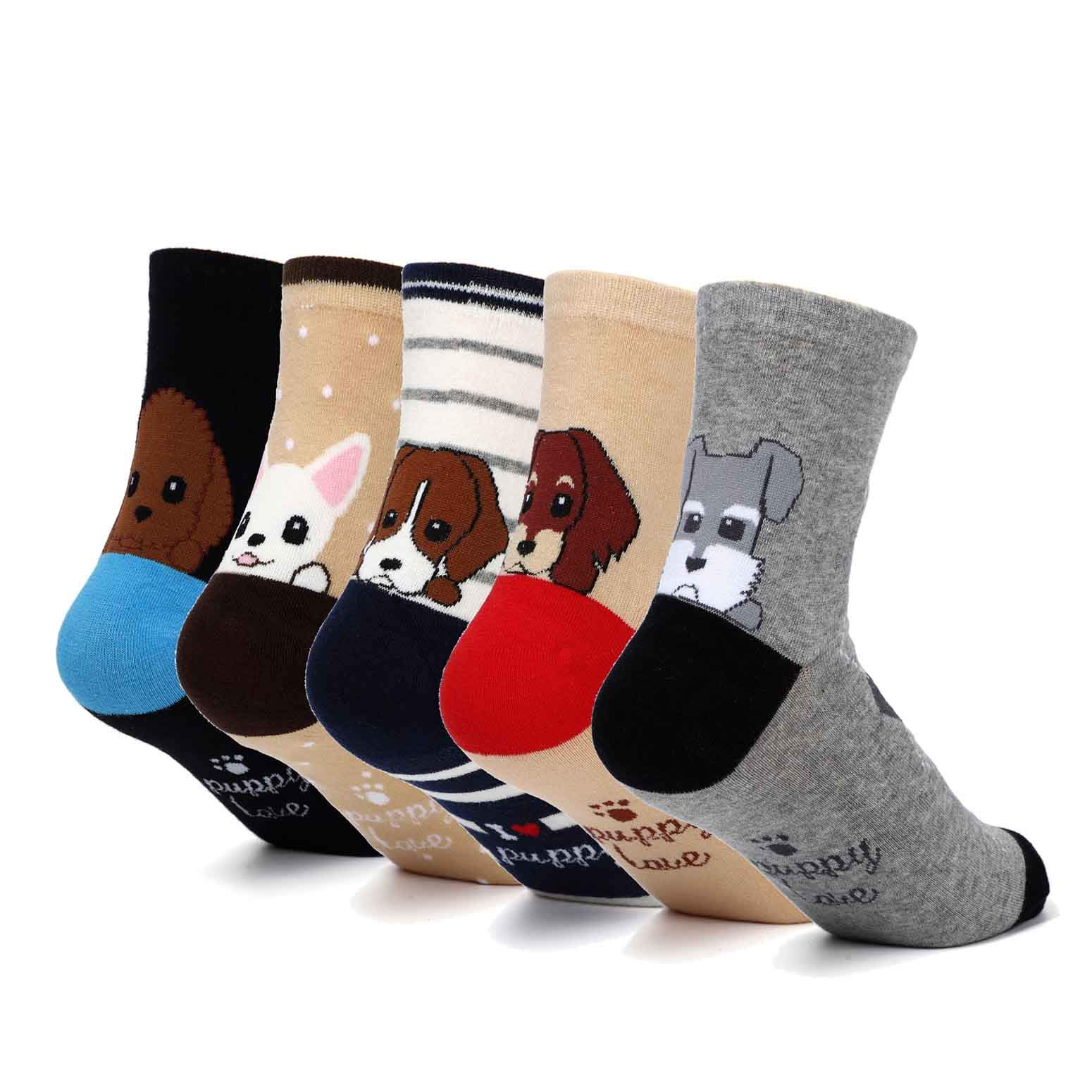 Cute Animal Socks for Women - Dog & Cat Lovers Gift - Crew Socks for Casual Wear
