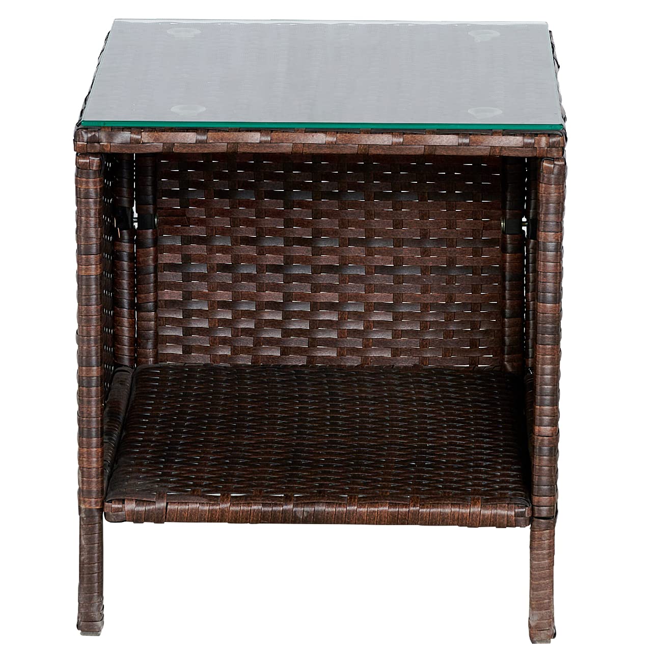 BTEXPERT 3-Piece Outdoor Wicker Patio Set with Cushions - Space-Saving Rattan Bistro Furniture for Garden, Yard & Porch - Includes 2 Chairs with Side Storage & Tempered Glass Table (Brown) - Perfect for Small Balconies, Poolside Lounging and Intimate Outdoor Dining