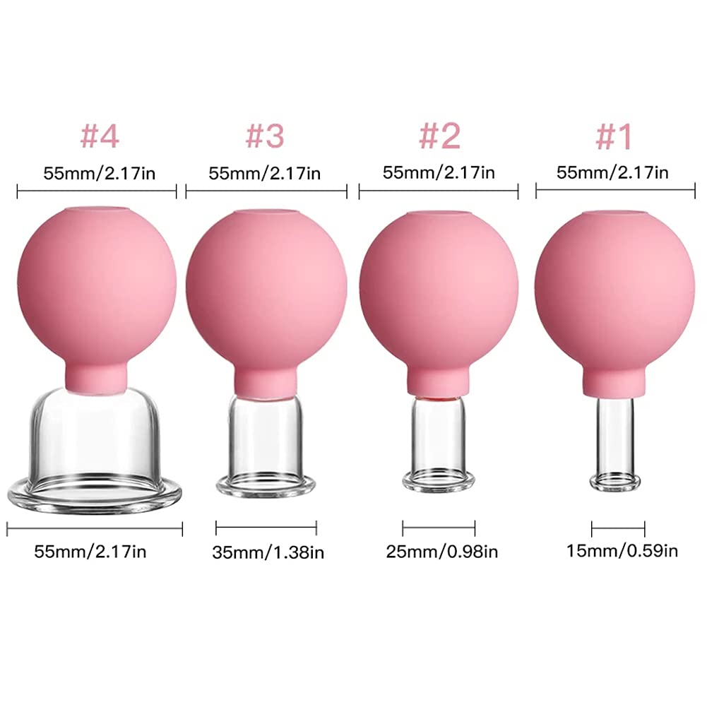 4PCS Mini Glass Face Cupping Massager Set - Facial Vacuum Suction Therapy for Cellulite, Wrinkles & Back Pain Relief - Perfect for Home Spa, Skincare Routine & Relaxation Therapy
