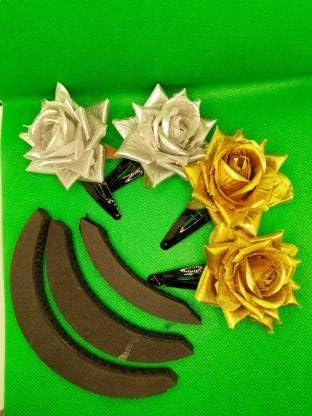 Radha Collection Stylish Flower Hair Clips 4Pc & Hair Puff Maker 3Pc Combo Set - Multicolor Hair Accessories for Women & Girls | Perfect for Parties, Weddings & Everyday Styling